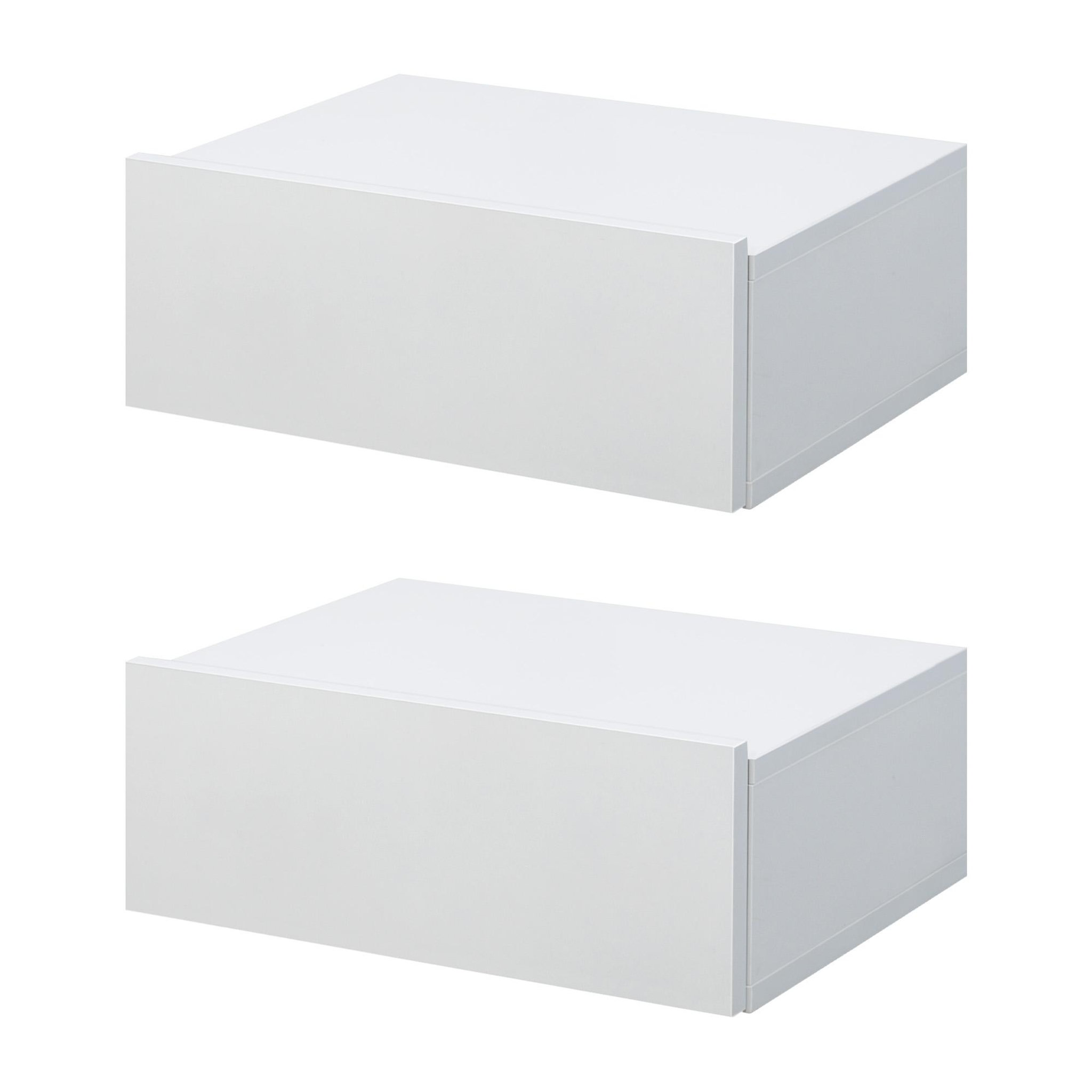 Voir la diapositive 1 : HOMCOM Lot de 2 tables de chevet murales - lot de 2 tables de nuit - tiroir coulissant, plateau - panneaux particules blanc