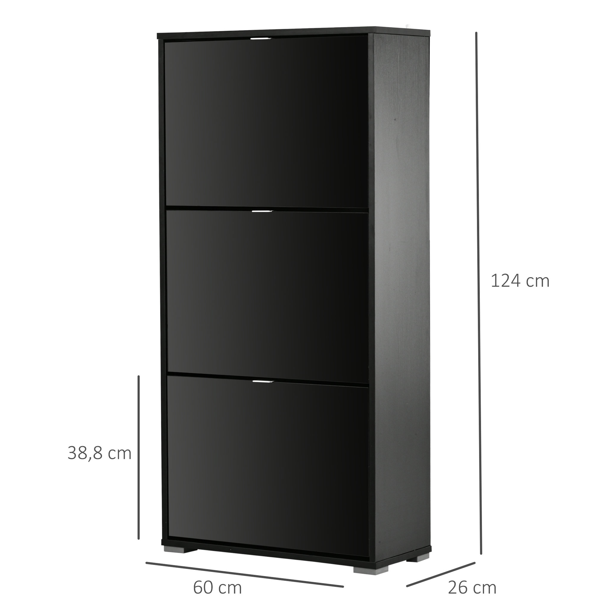 Voir la diapositive 3 : HOMCOM Meuble à chaussures 3 portes abattantes 3 compartiments MDF noir laqué