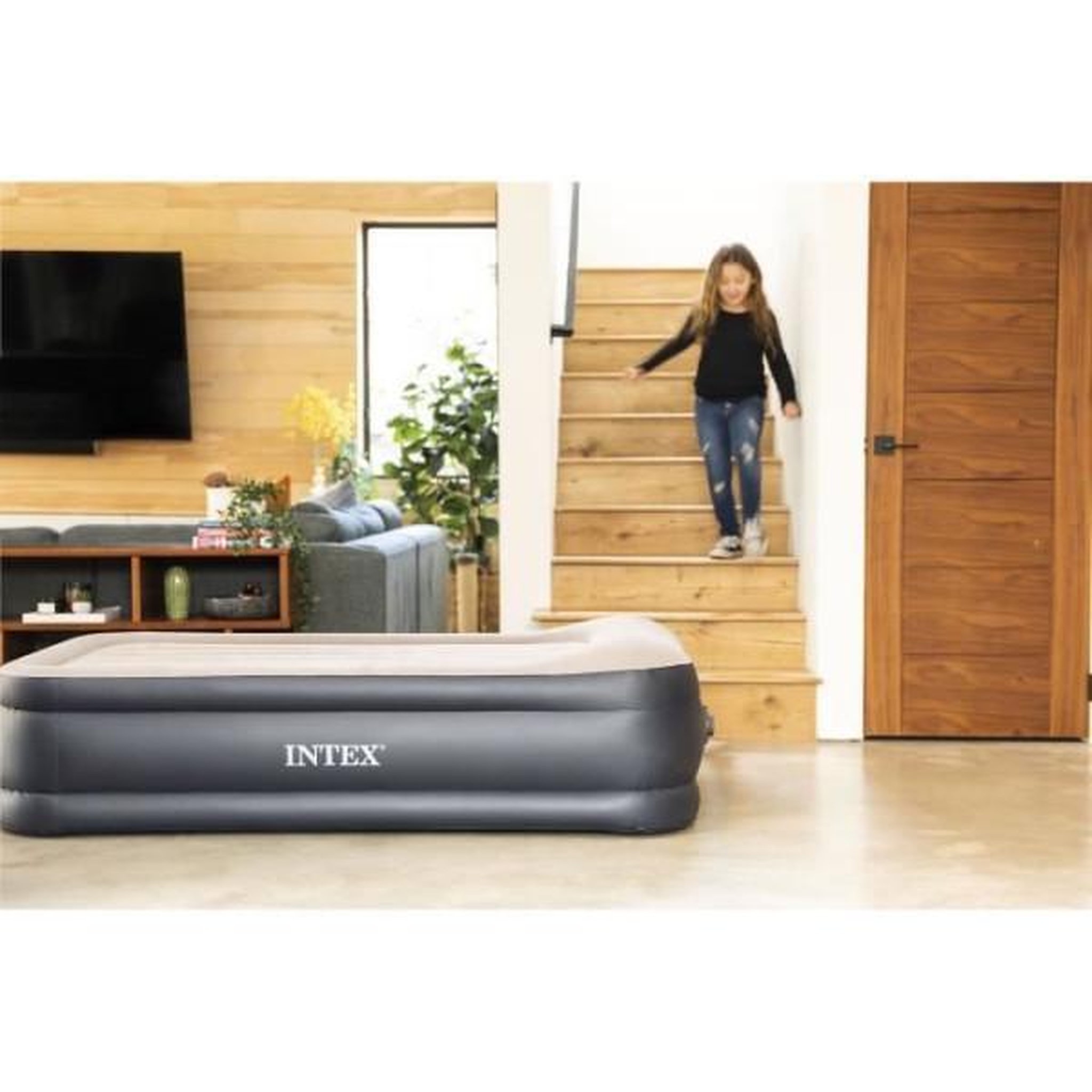 Voir la diapositive 3 : INTEX Matelas gonflable électrique 2 places  fibertech luxe  gris