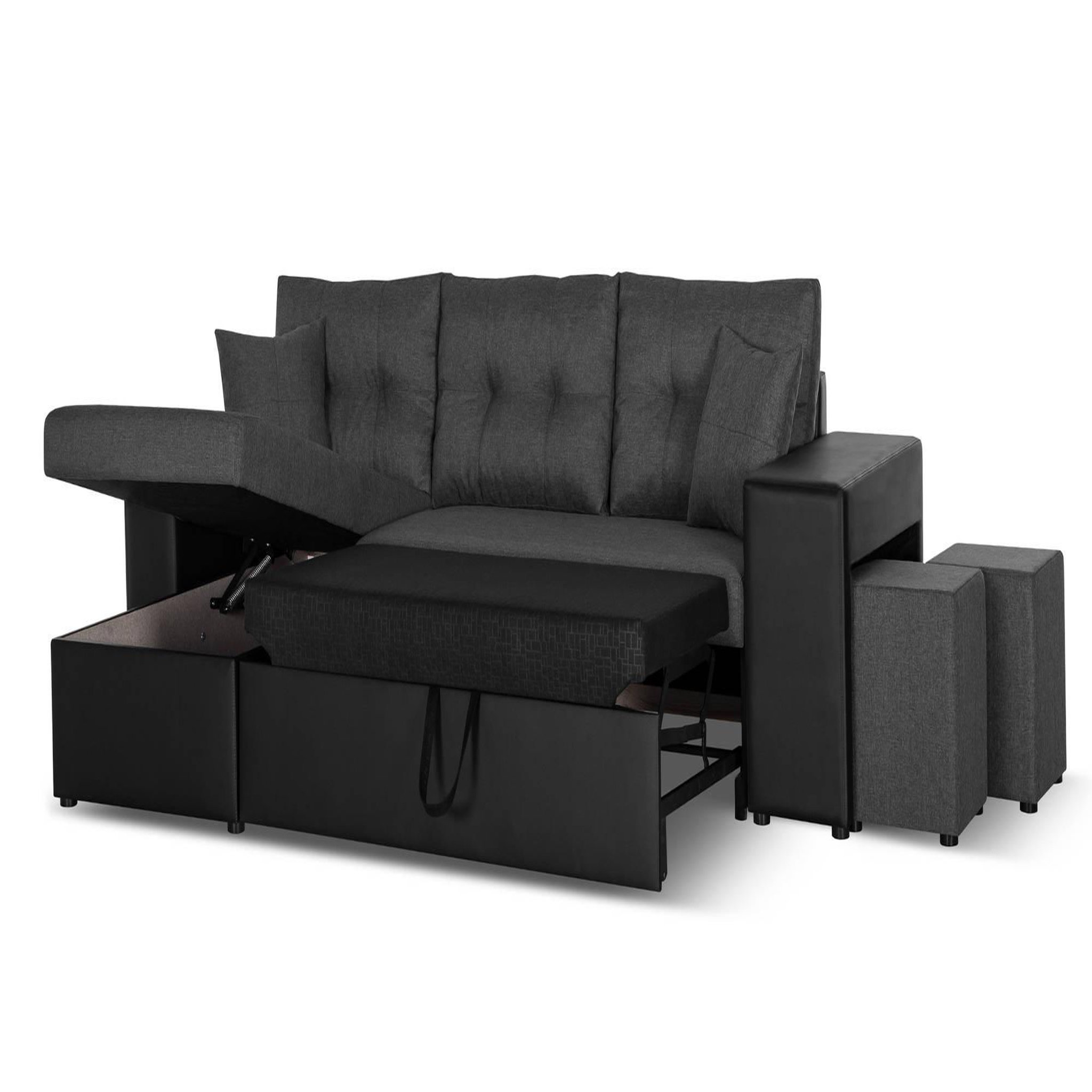 Voir la diapositive 3 : BEST MOBILIER California - canapé d'angle réversible - convertible avec coffre et étagère de rangement - en simili et tissu