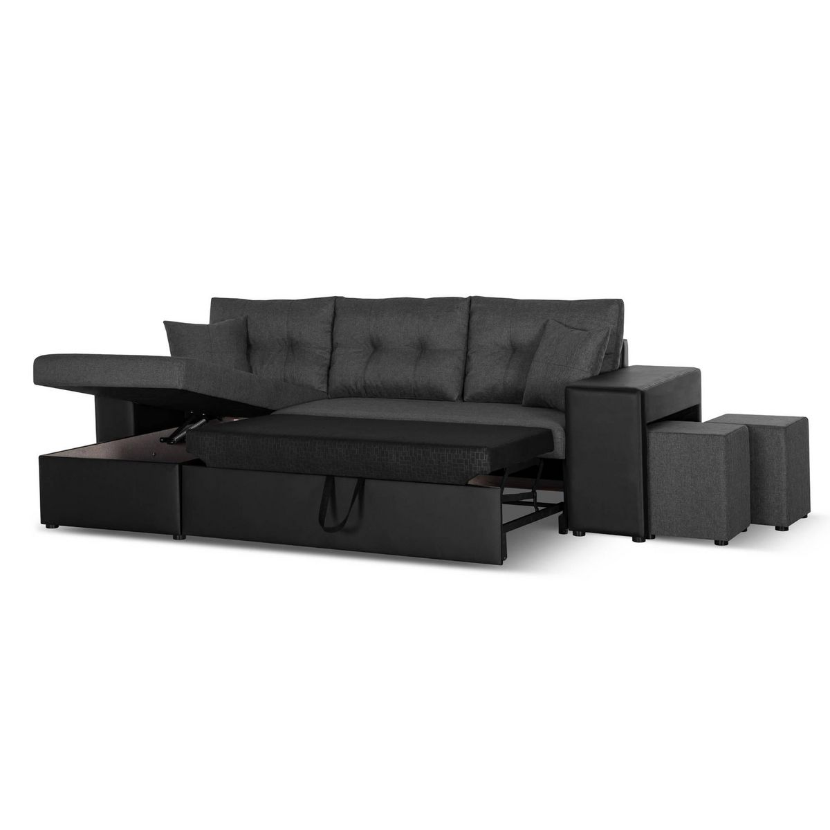 BEST MOBILIER California - canapé d'angle réversible - convertible avec coffre et étagère de rangement - en simili et tissu