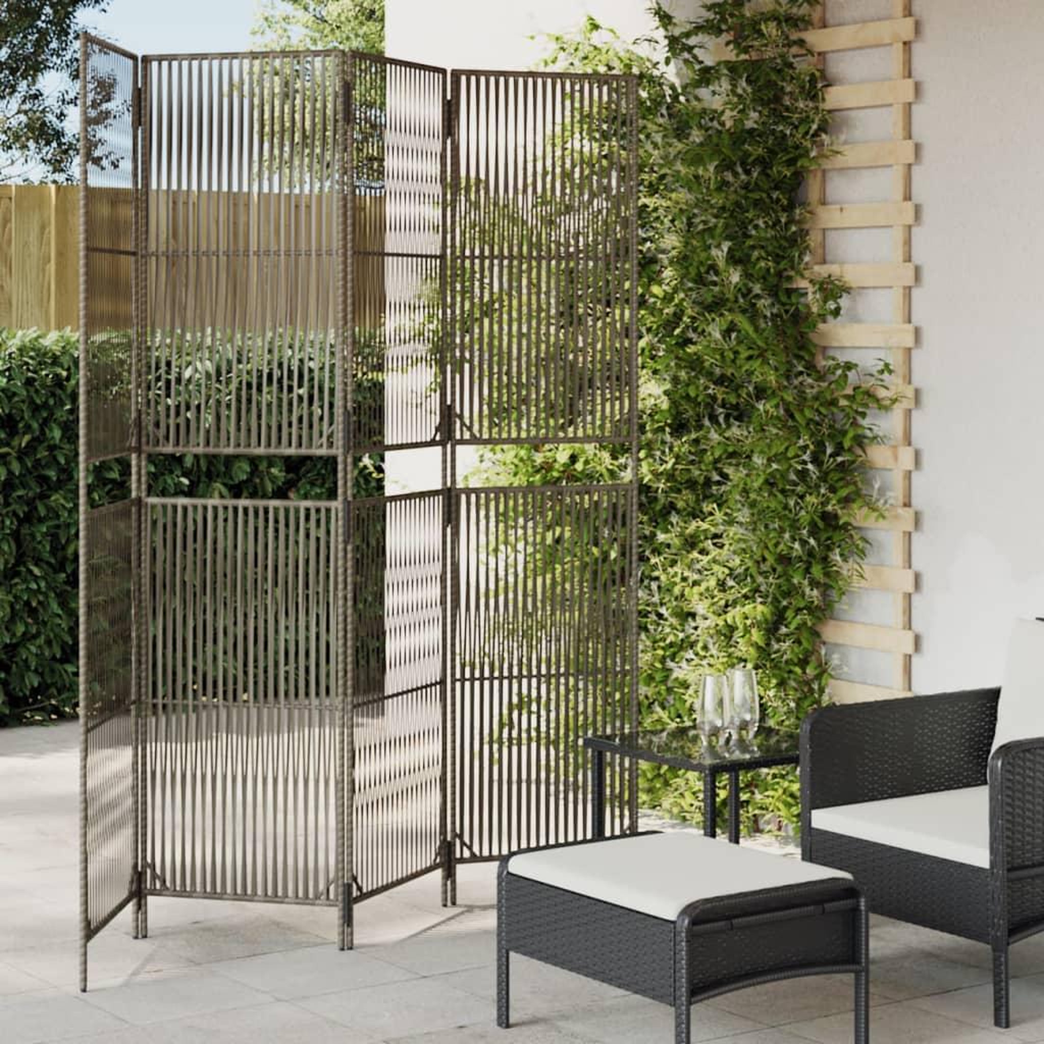 VIDAXL Cloison de separation 4 panneaux gris resine tressee