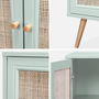 Voir la diapositive 6 : SWEEEK Meuble de rangement en cannage 80x39x65.8cm  Bohème - Vert céladon-  2 niveaux - 1 porte -  pieds scandinaves. buffet bas