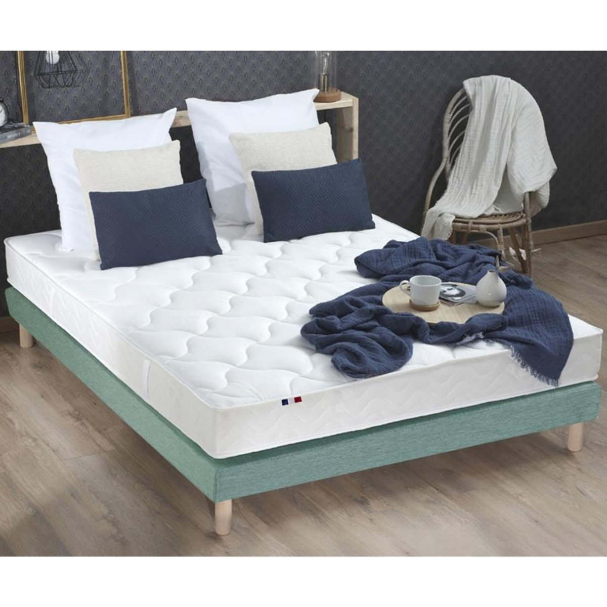 IDLITERIE Ensemble matelas 100% latex 3 zones et sommier Essentiel - qualité française
