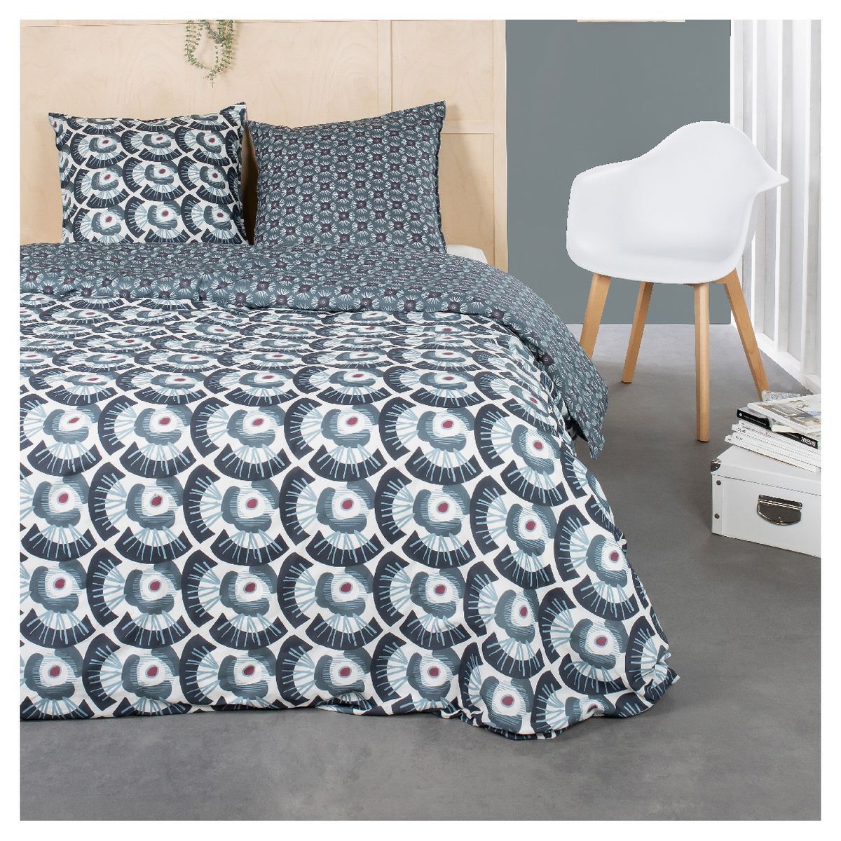 TODAY Parure housse de couette coton 57 fils motif paon