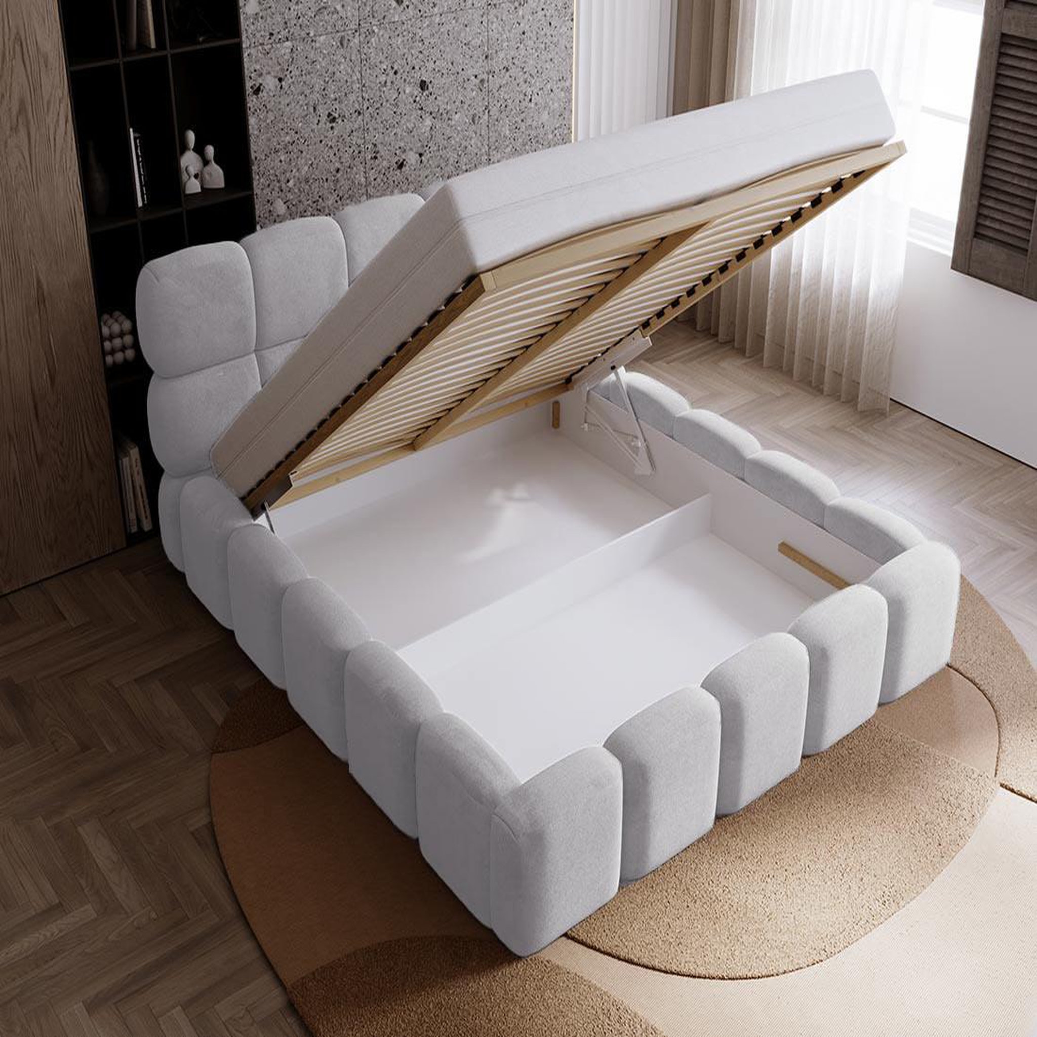 Voir la diapositive 2 : BEST MOBILIER Mariposa - lit coffre - 140x200 cm - sommier inclus - en velours
