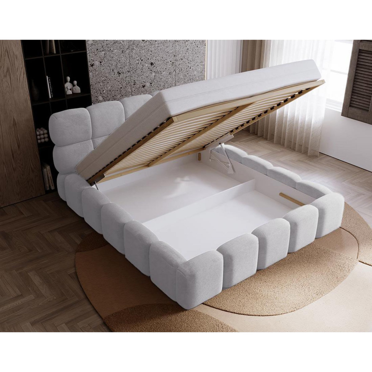 BEST MOBILIER Mariposa - lit coffre - 140x200 cm - sommier inclus - en velours