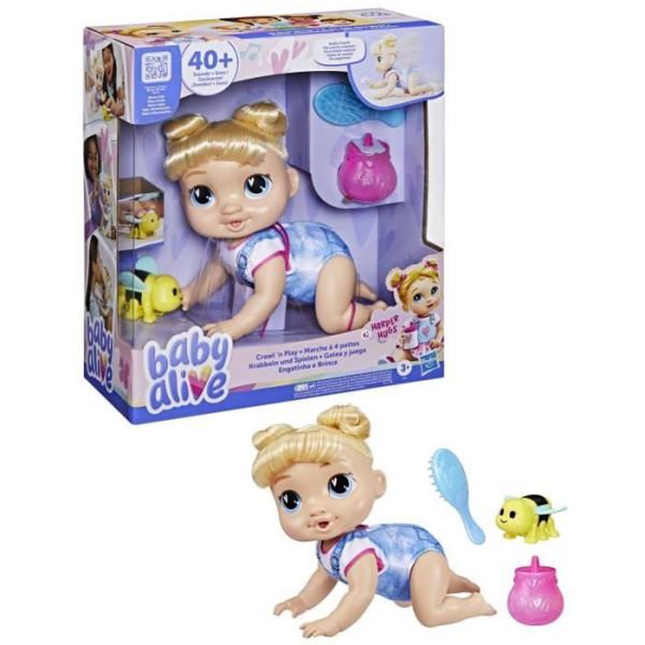 BABY ALIVE Baby Alive, Harper Hugs Marche a 4 pattes, poupée électronique de 27  cm marchant a 4 pattes, cheveux blonds, a partir de 3