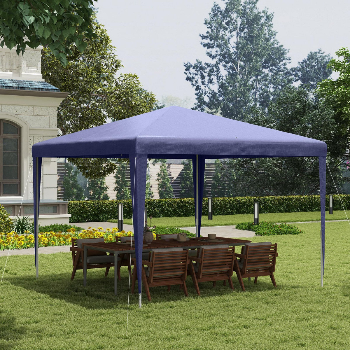 OUTSUNNY Tonnelle barnum de jardin dim. 2,93L x 2,93l x 2,52H m métal époxy bâche PE haute densité bleu