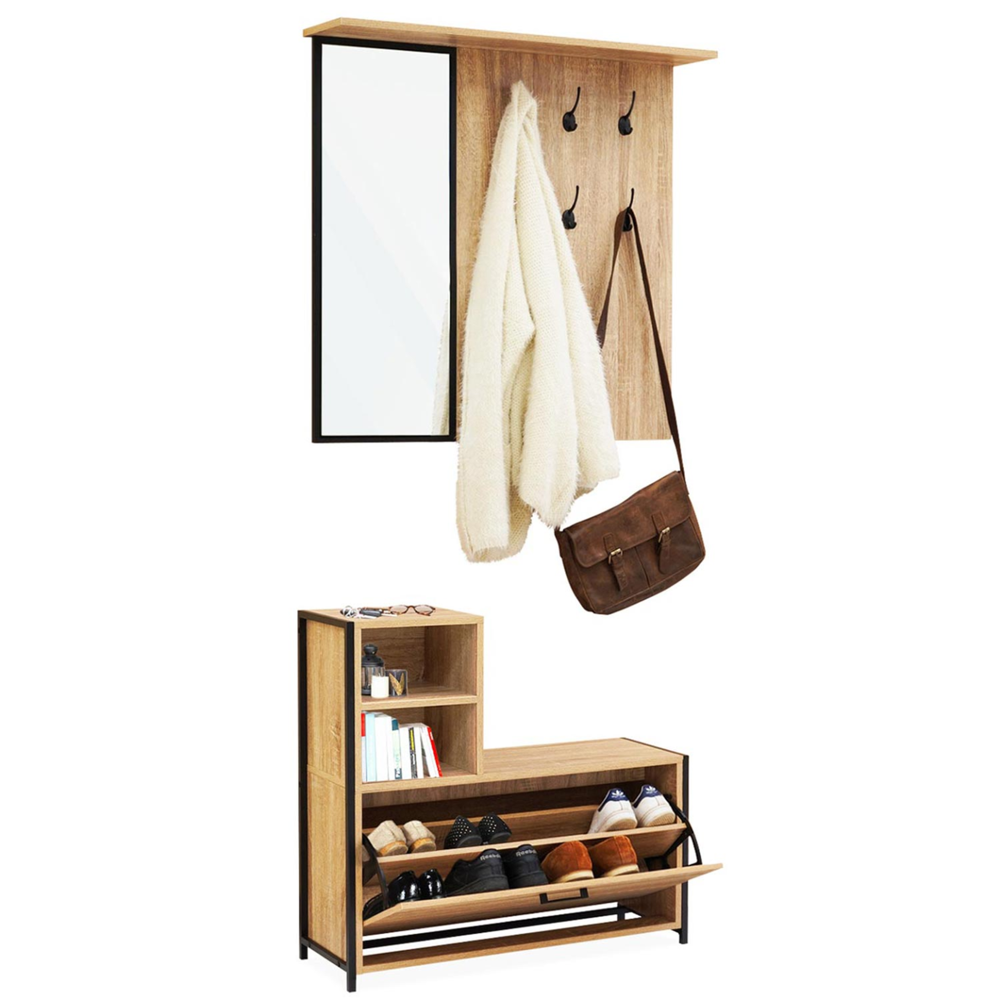 Voir la diapositive 6 : ID MARKET Vestiaire d'entrée detroit avec miroir et range-chaussures design industriel