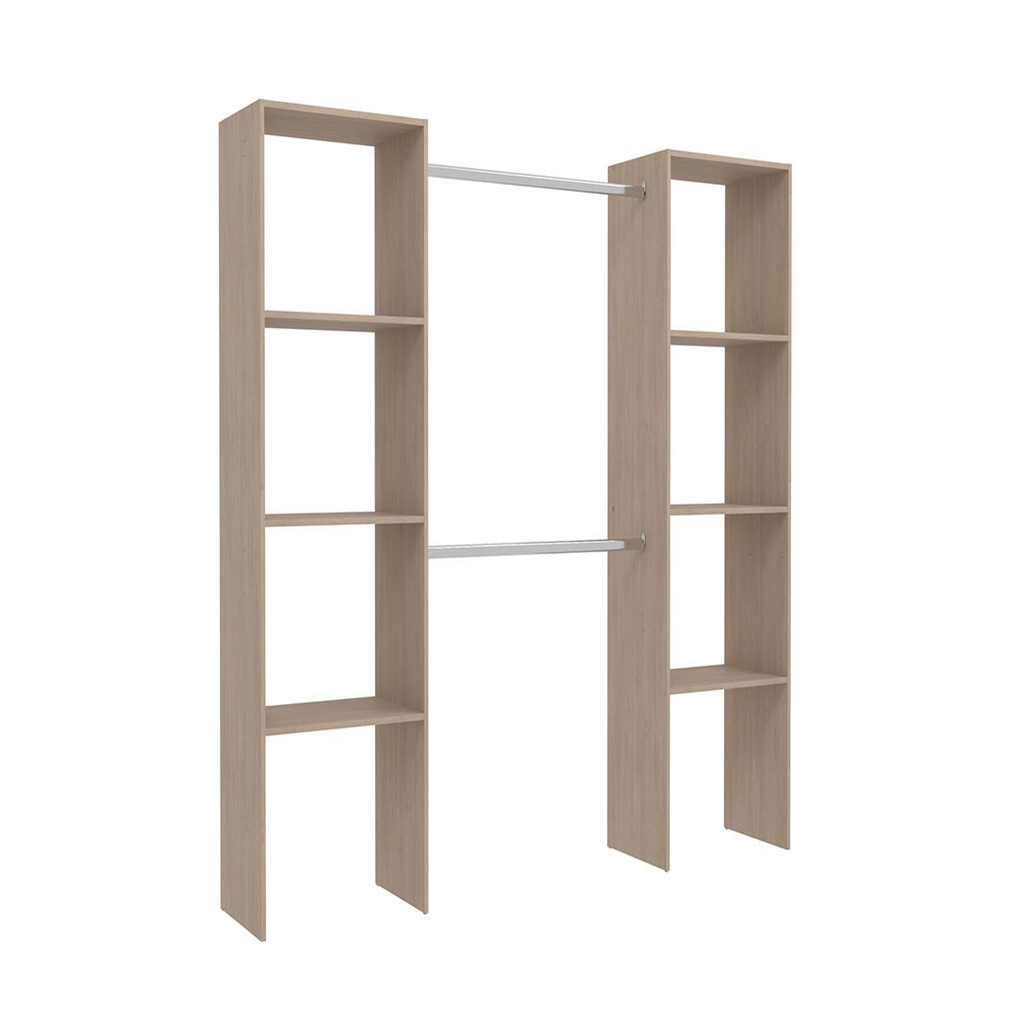 Voir la diapositive 1 : CONCEPT USINE Dressing bois avec 6 étagères et 2 penderies : 220 x 40 x 180 cm elysee