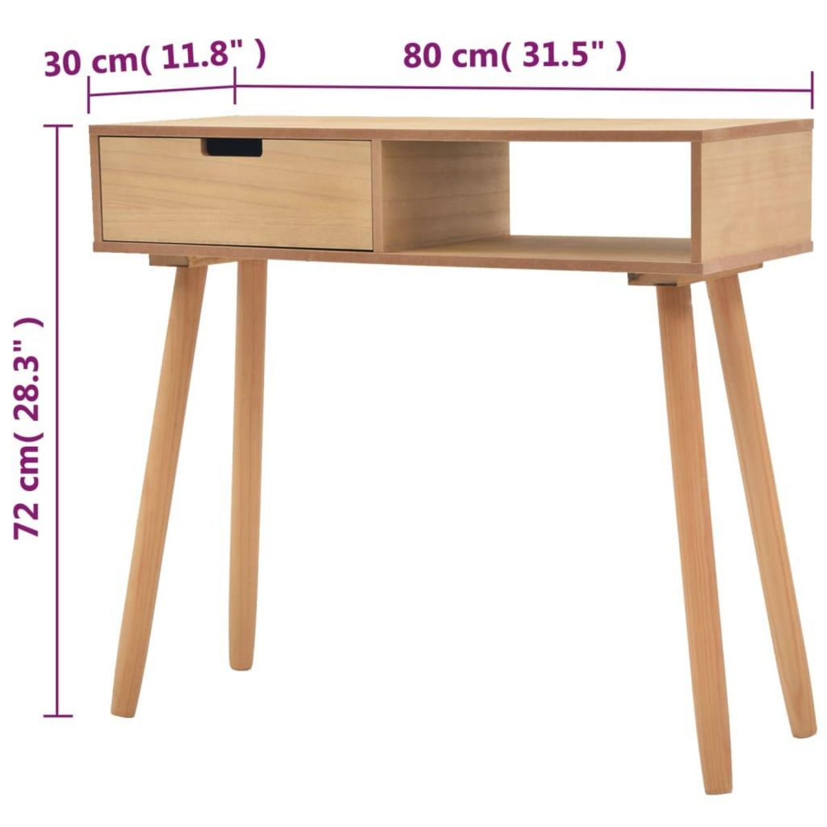 VIDAXL Table console Bois de pin massif 80 x 30 x 72 cm Marron