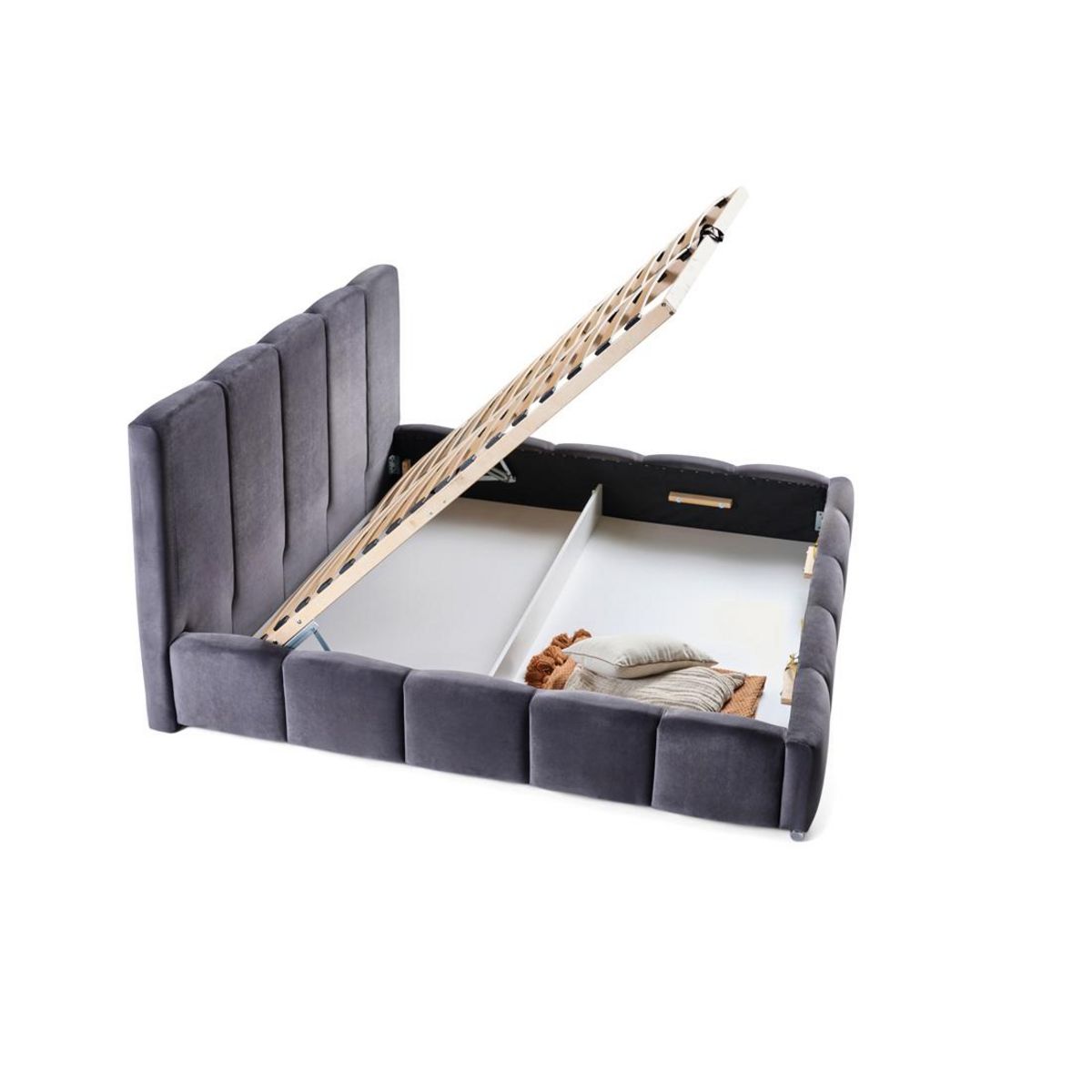 BEST MOBILIER Torreon - lit coffre - 140x200 - sommier inclus - en velours