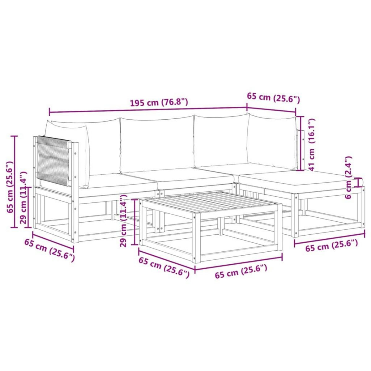 VIDAXL Salon de jardin avec coussins 5 pcs Bois d'acacia solide