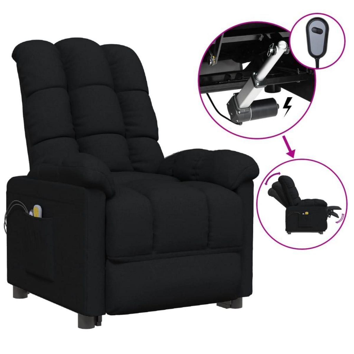 VIDAXL Fauteuil electrique de massage Noir Tissu