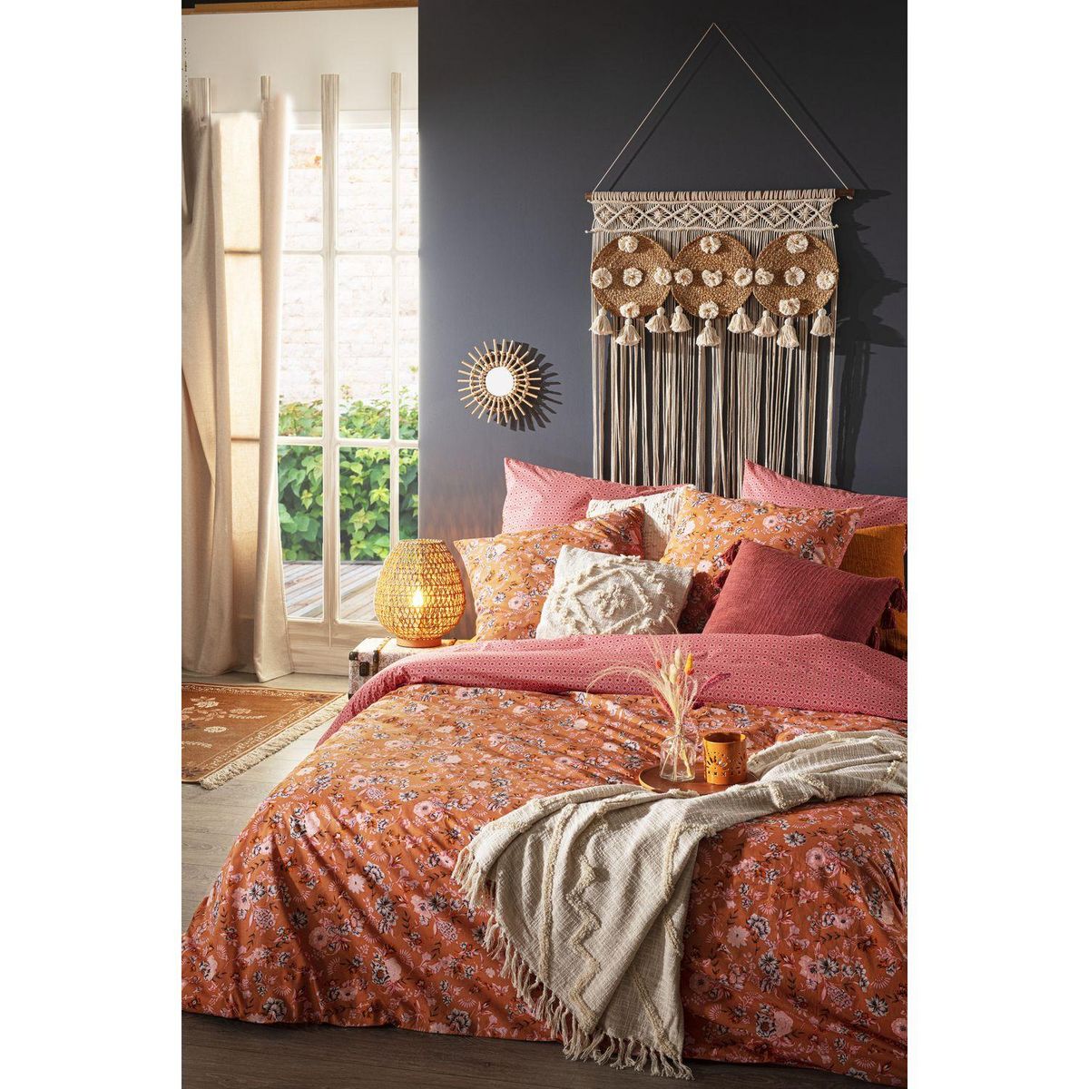 TOILINUX Lot de 2 Rideaux de fils détails macramé et pompons - 90 x 200 cm - Beige