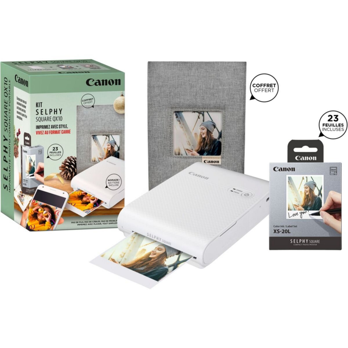 Canon Imprimante photo portable Kit QX10 + 20 feuilles + Coffret