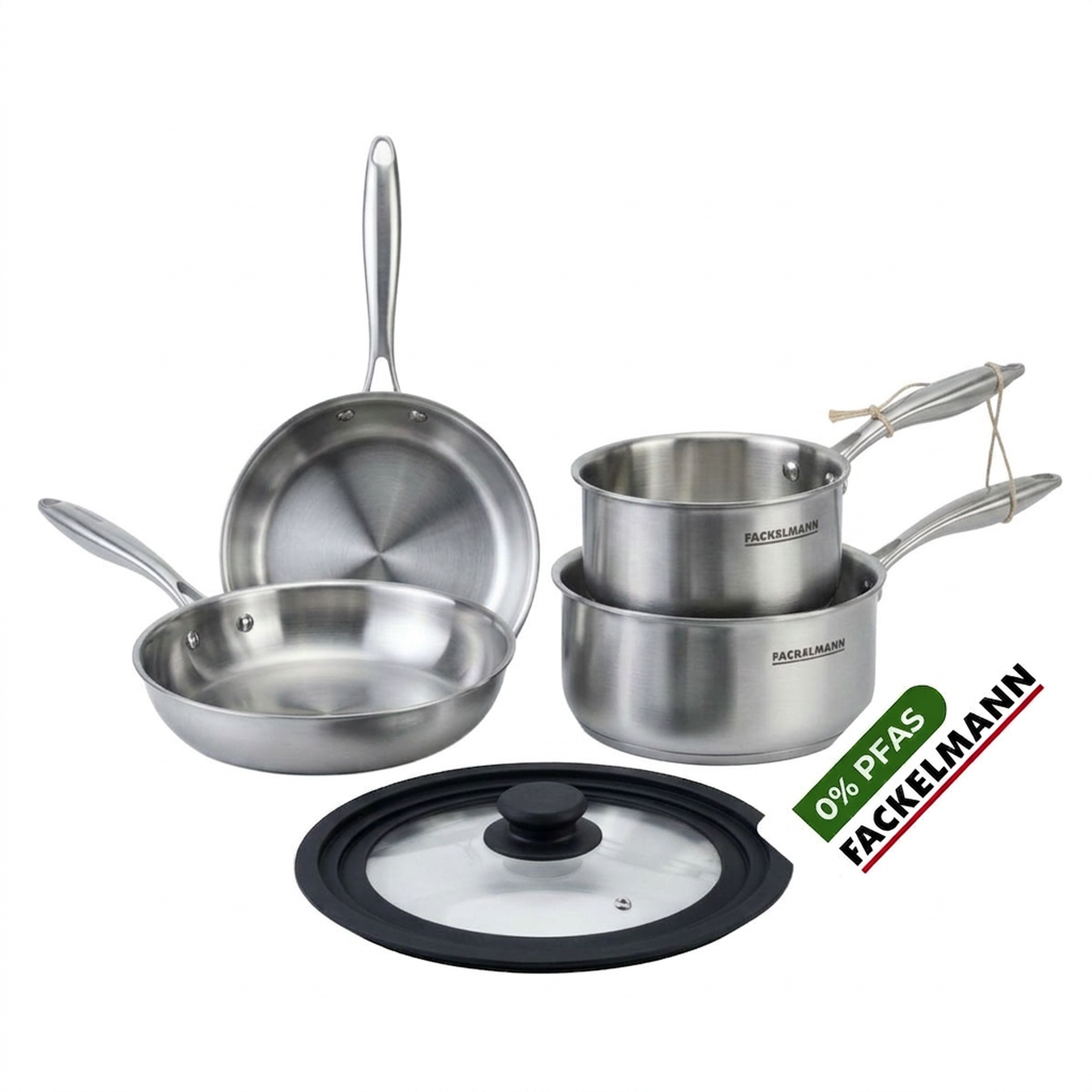 Fackelmann Batterie de cuisine avec 2 poêles 20/28 cm et 2 casseroles 14/18 cm avec 1 couvercle de cuisson universel sans pfas fackelmann vita3