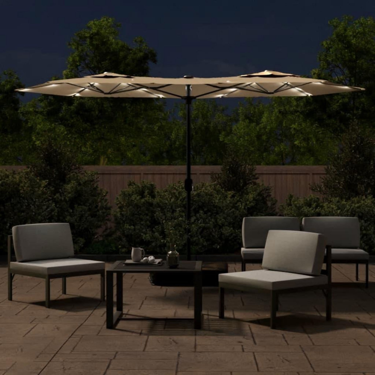 VIDAXL Parasol de jardin a double tete avec LED taupe 316x240 cm