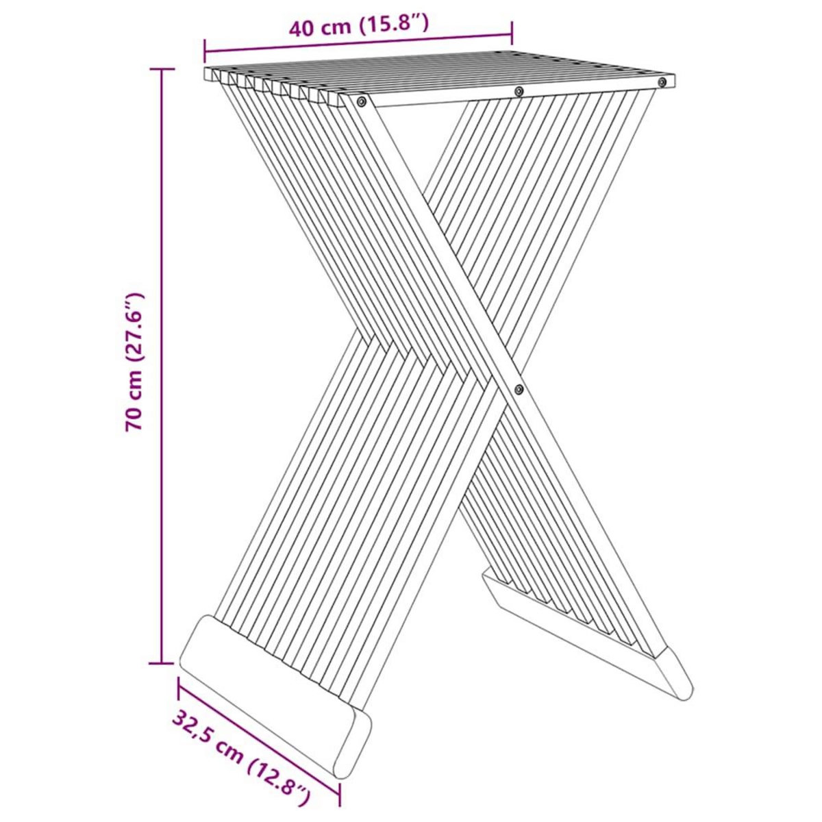 VIDAXL Tabouret pliant 40x32,5x70 cm Bois massif de teck