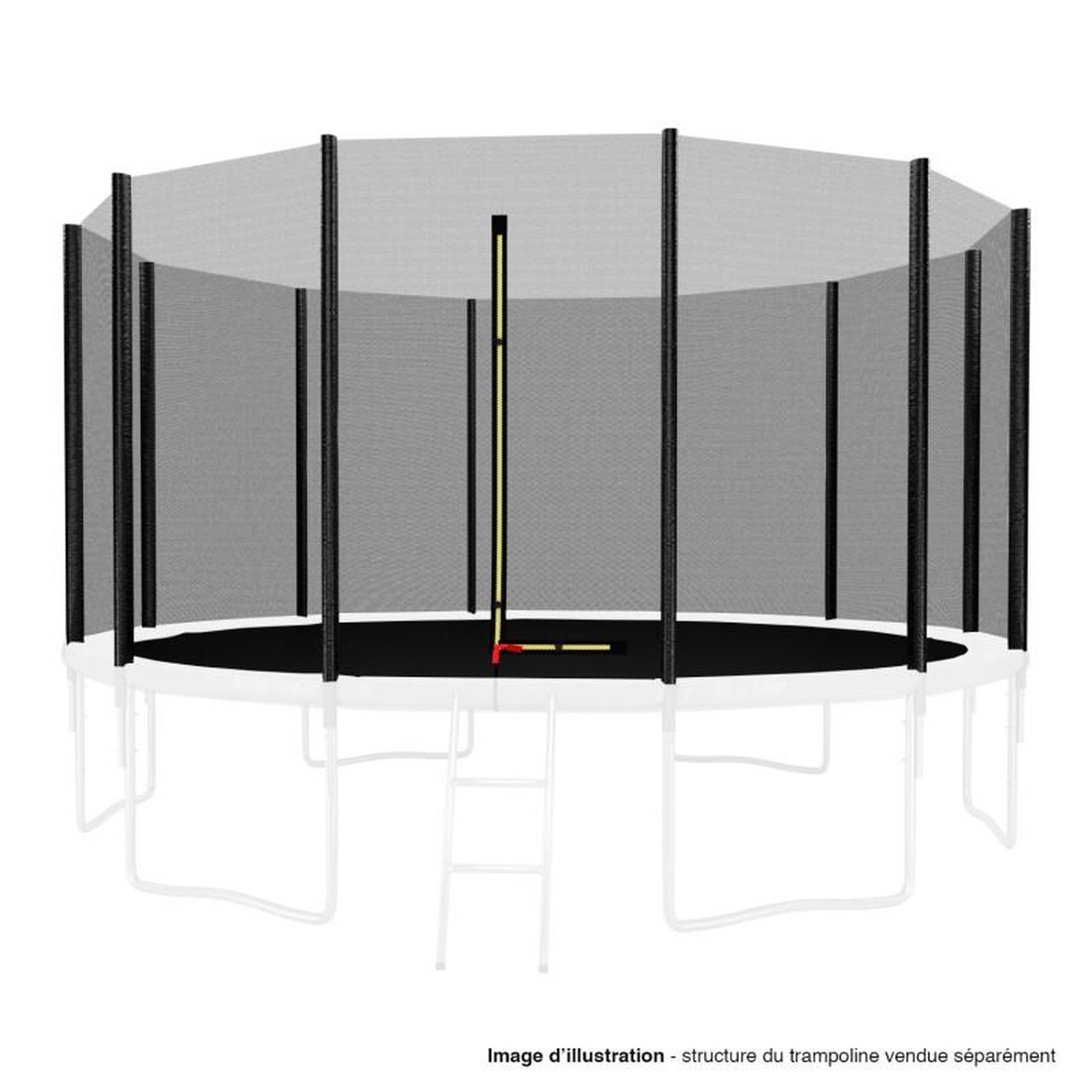 Voir la diapositive 1 : JUMP4FUN Filet de sécurité extérieur Universel pour trampoline - avec bouchons hauts de perches : ø 14Ft, 12 Perches