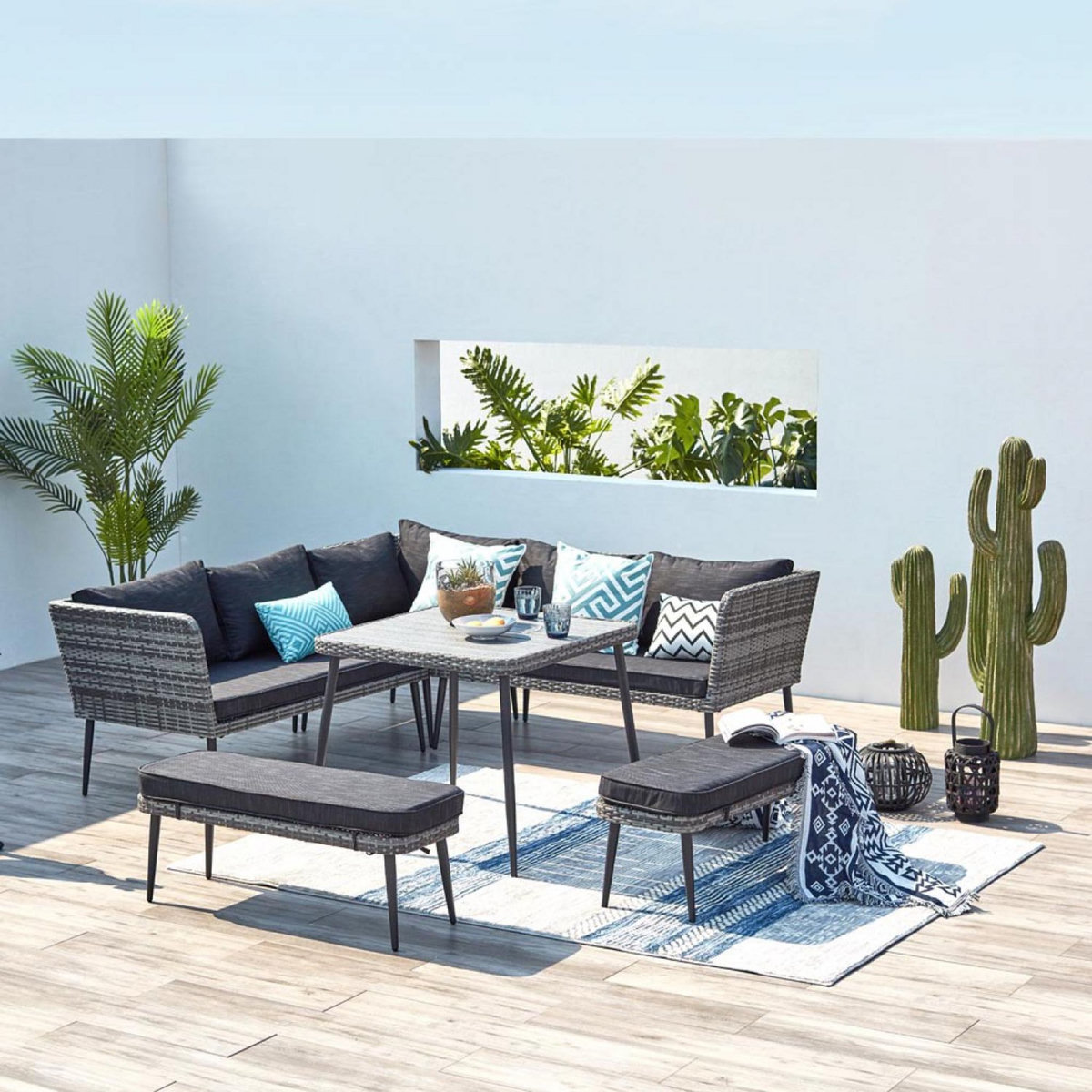 CONCEPT USINE Salon de jardin 9 places en résine gris BARACOA