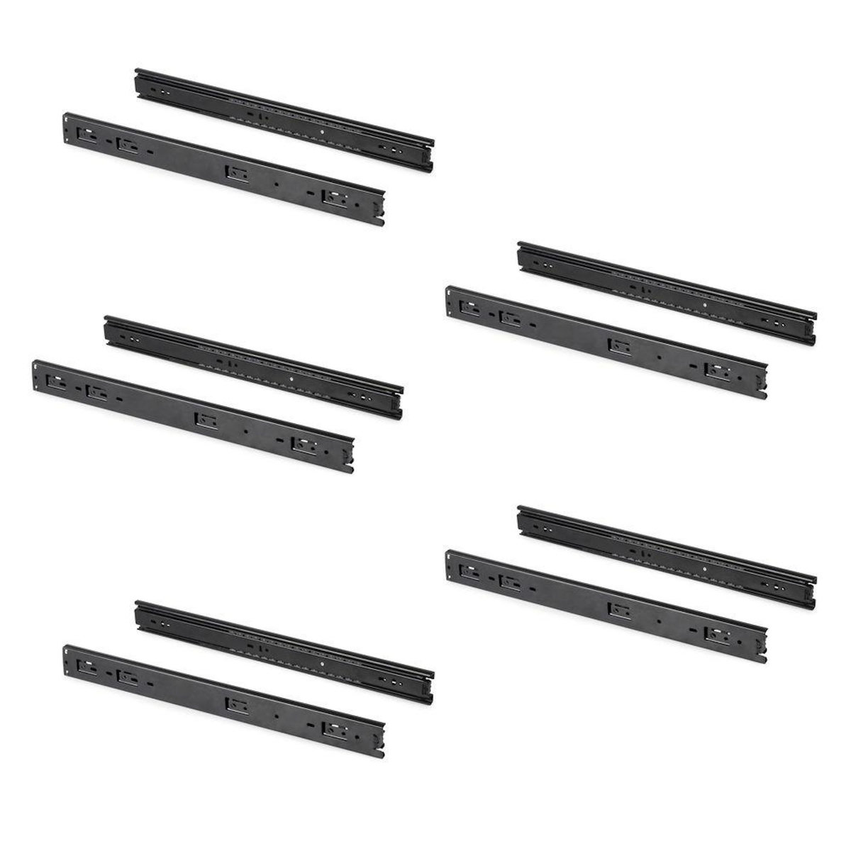 EMUCA SRL 5 paires de coulisses a billes pour tiroirs à sortie totale, H 45 mm, L 600 mm, noir
