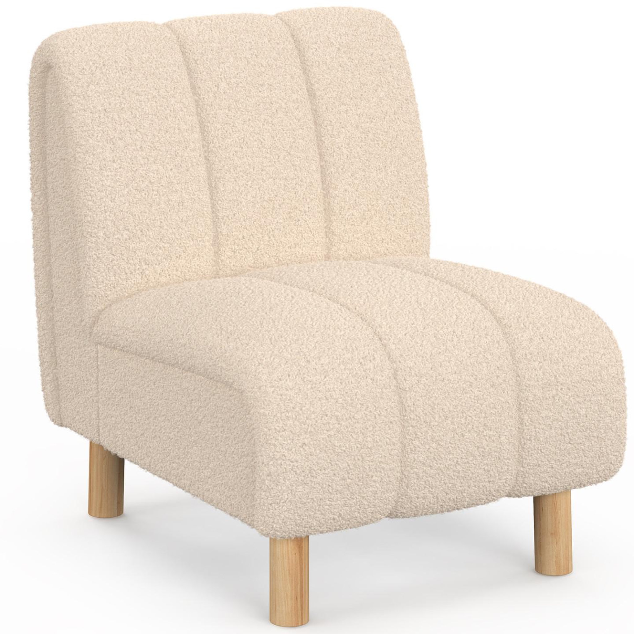 ID MARKET Fauteuil HECTOR tissu bouclette beige et pieds arrondis effet bois