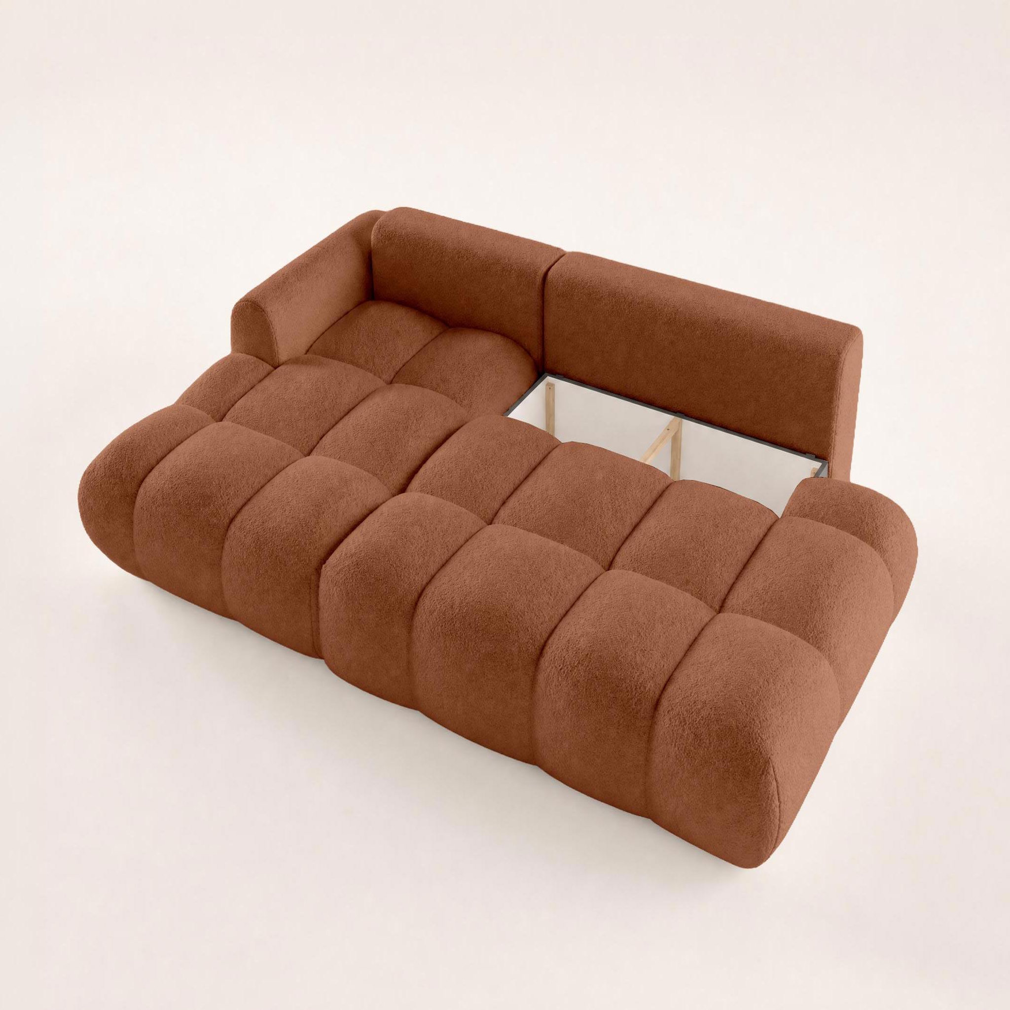 Voir la diapositive 5 : BEST MOBILIER Yulin - canapé d'angle ouvert gauche 4 places convertible avec coffre en tissu bouclette