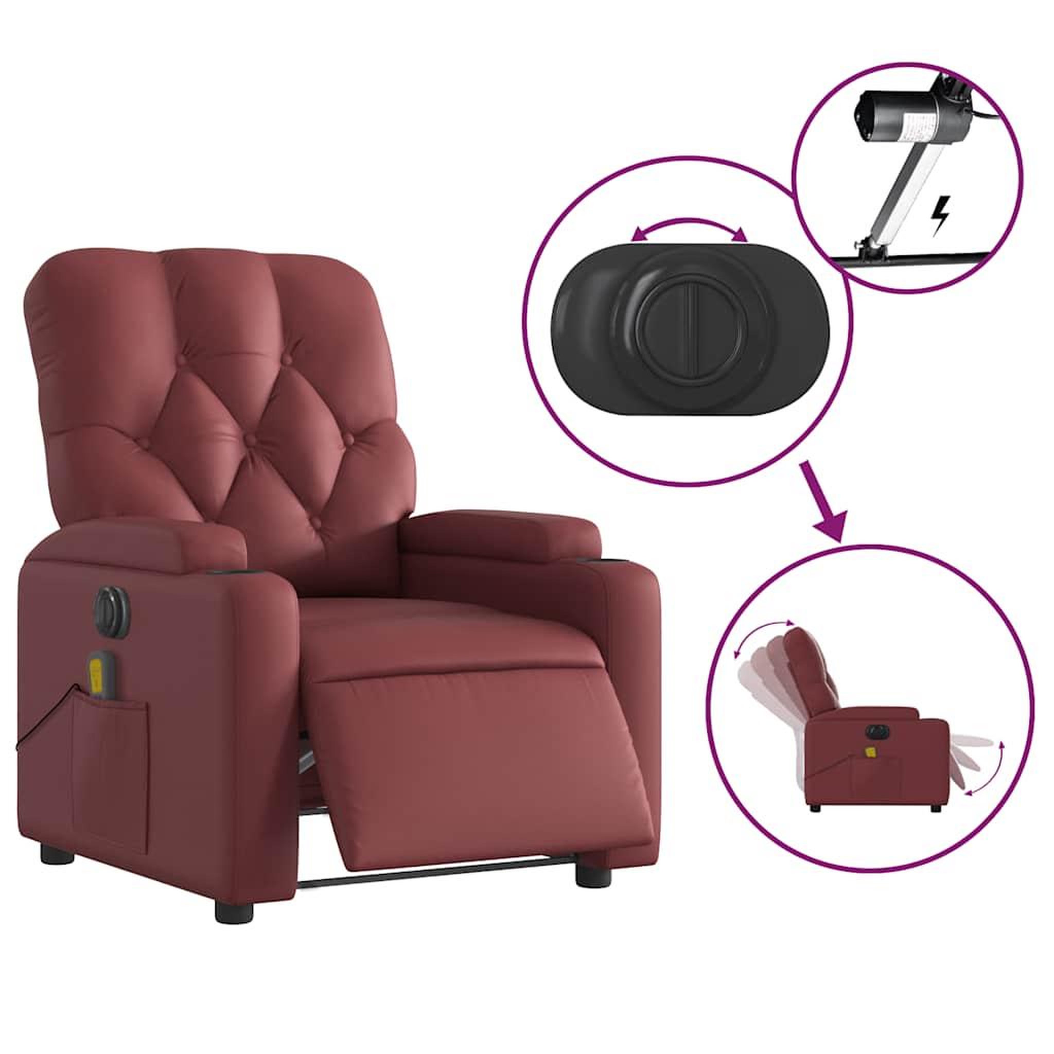 Voir la diapositive 5 : VIDAXL Fauteuil de massage inclinable electrique rouge bordeaux