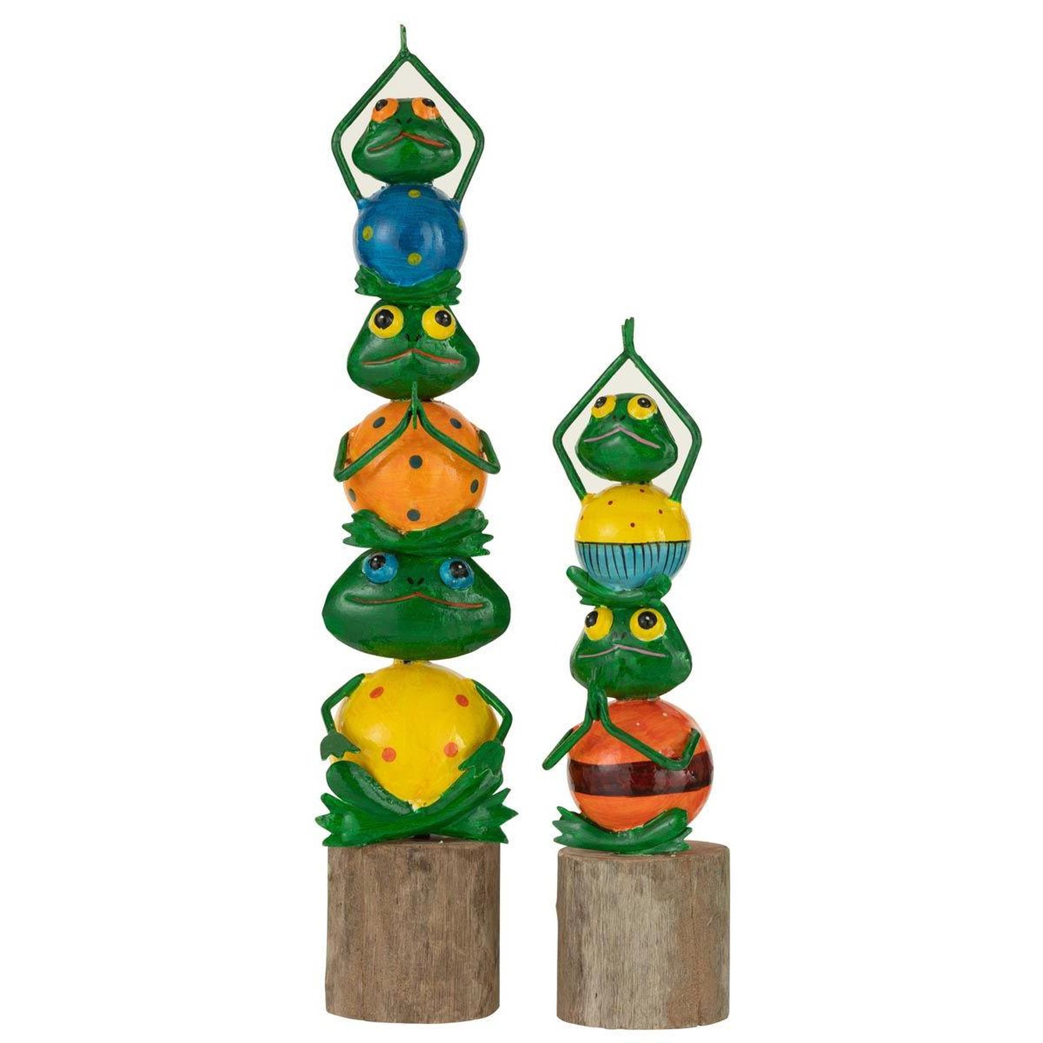 Voir la diapositive 2 : J-LINE Statuette déco grenouille  pyramide  43cm multicolore