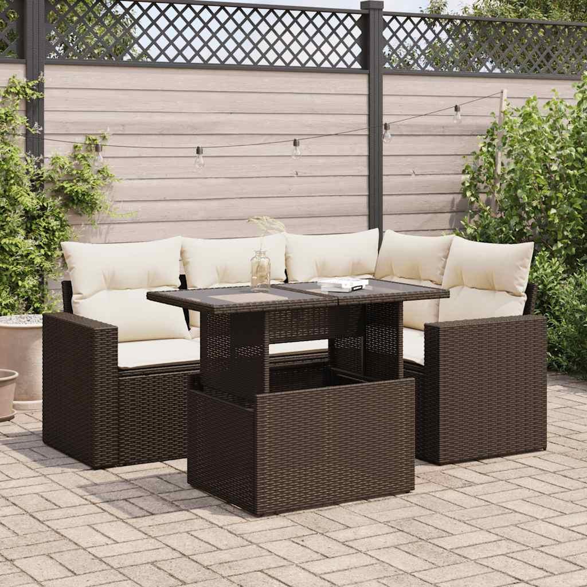 VIDAXL Salon de jardin avec coussins 5 pcs marron resine tressee