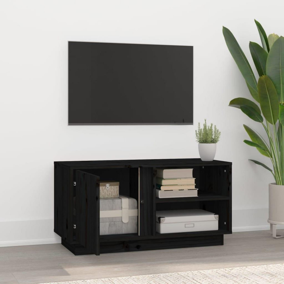 VIDAXL Meuble TV Noir 80x35x40,5 cm Bois de pin massif