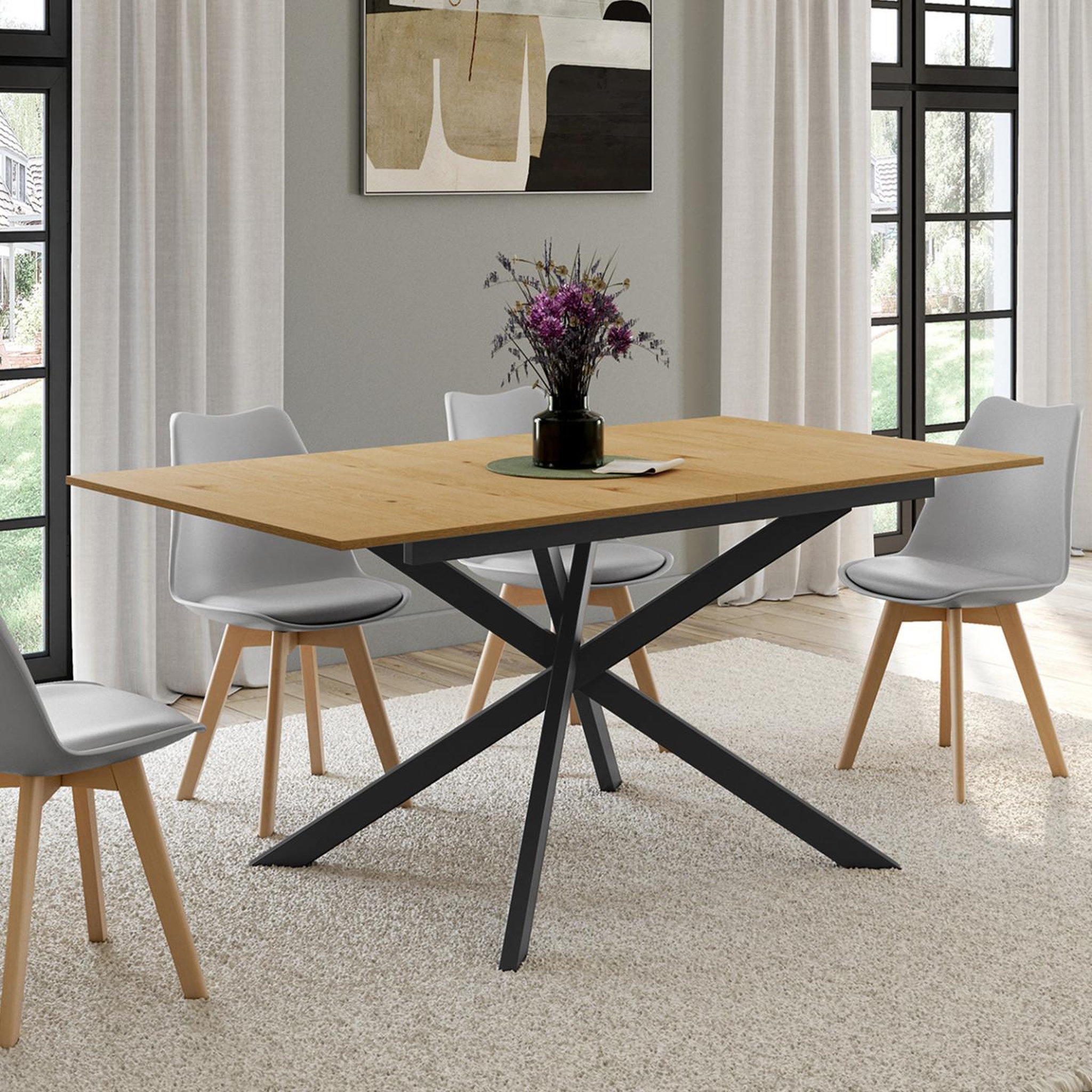 Voir la diapositive 4 : ID MARKET Table à manger extensible rectangle ines 6-10 personnes bois et noir 160-200 cm