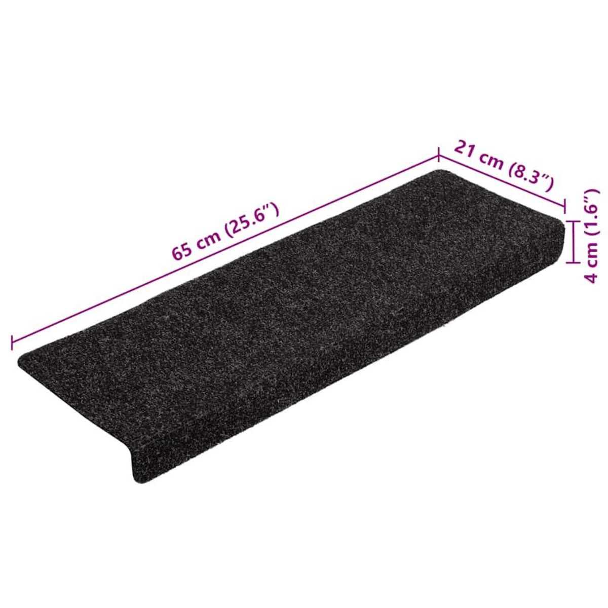 VIDAXL Tapis d'escalier autocollant 20 pcs noir 65x21x4 cm