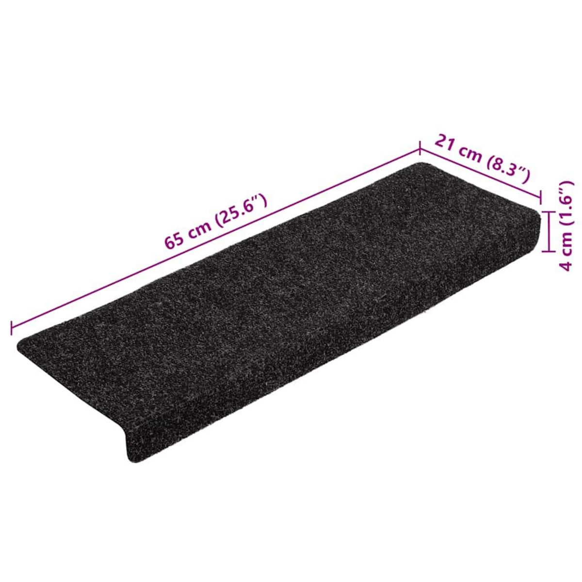 VIDAXL Tapis d'escalier autocollant 20 pcs noir 65x21x4 cm