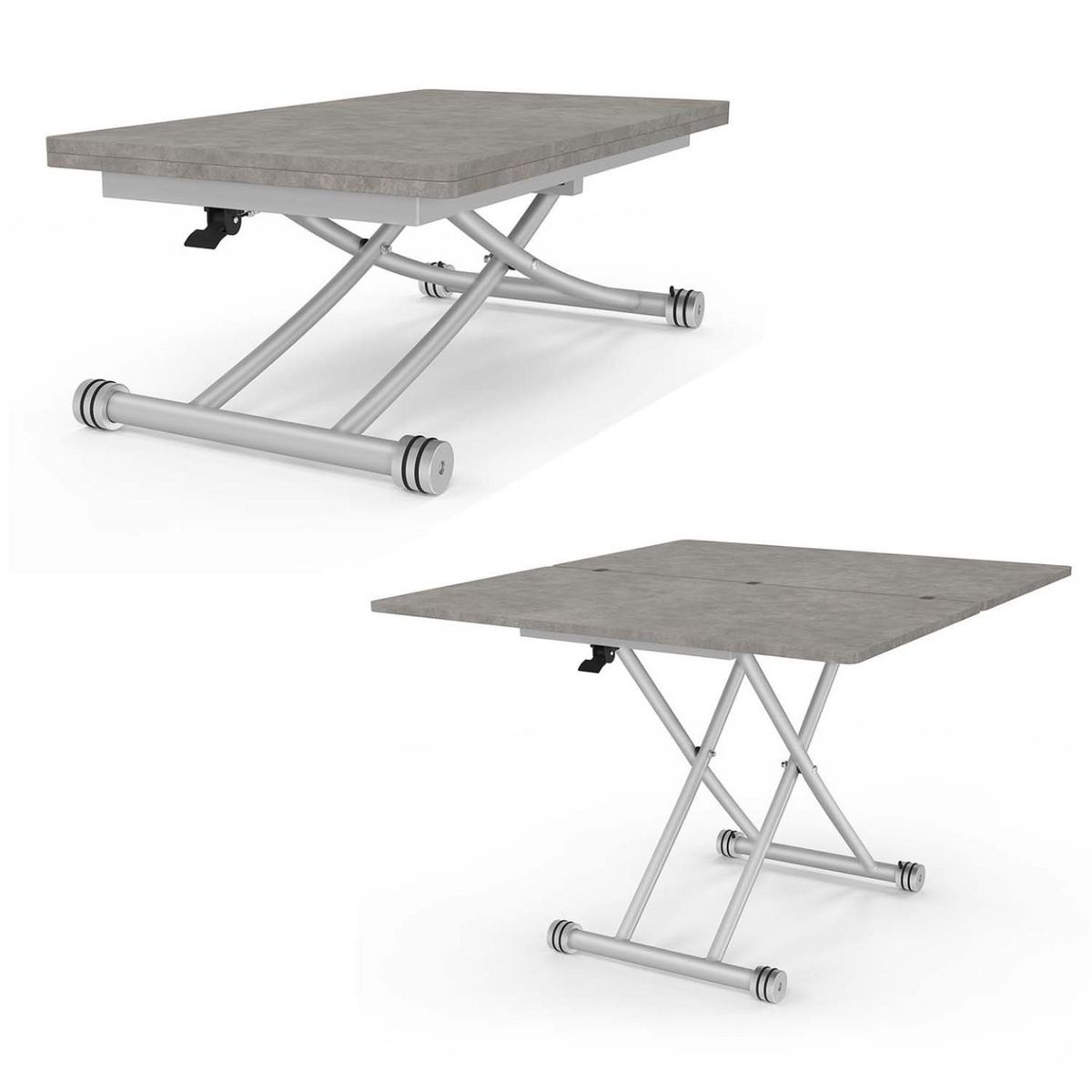 ID MARKET Table basse extensible relevable en table à manger rectangulaire URBANA plateau effet béton pied gris