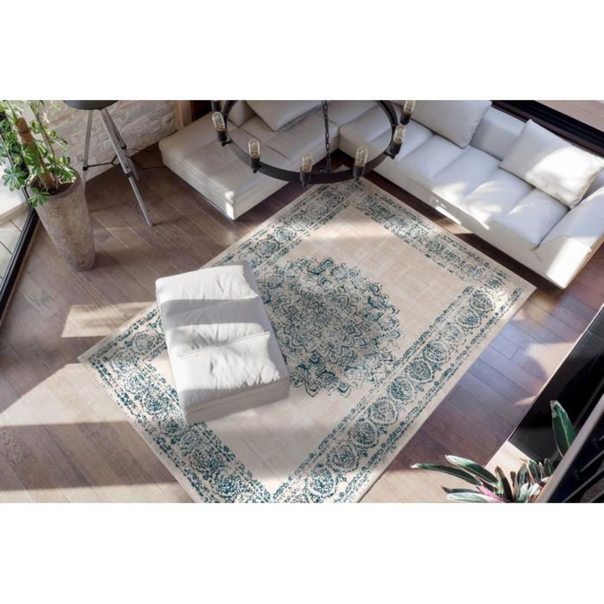 Paris Prix Tapis d'Orient Rosace à Poils Courts  Ariya  Crème