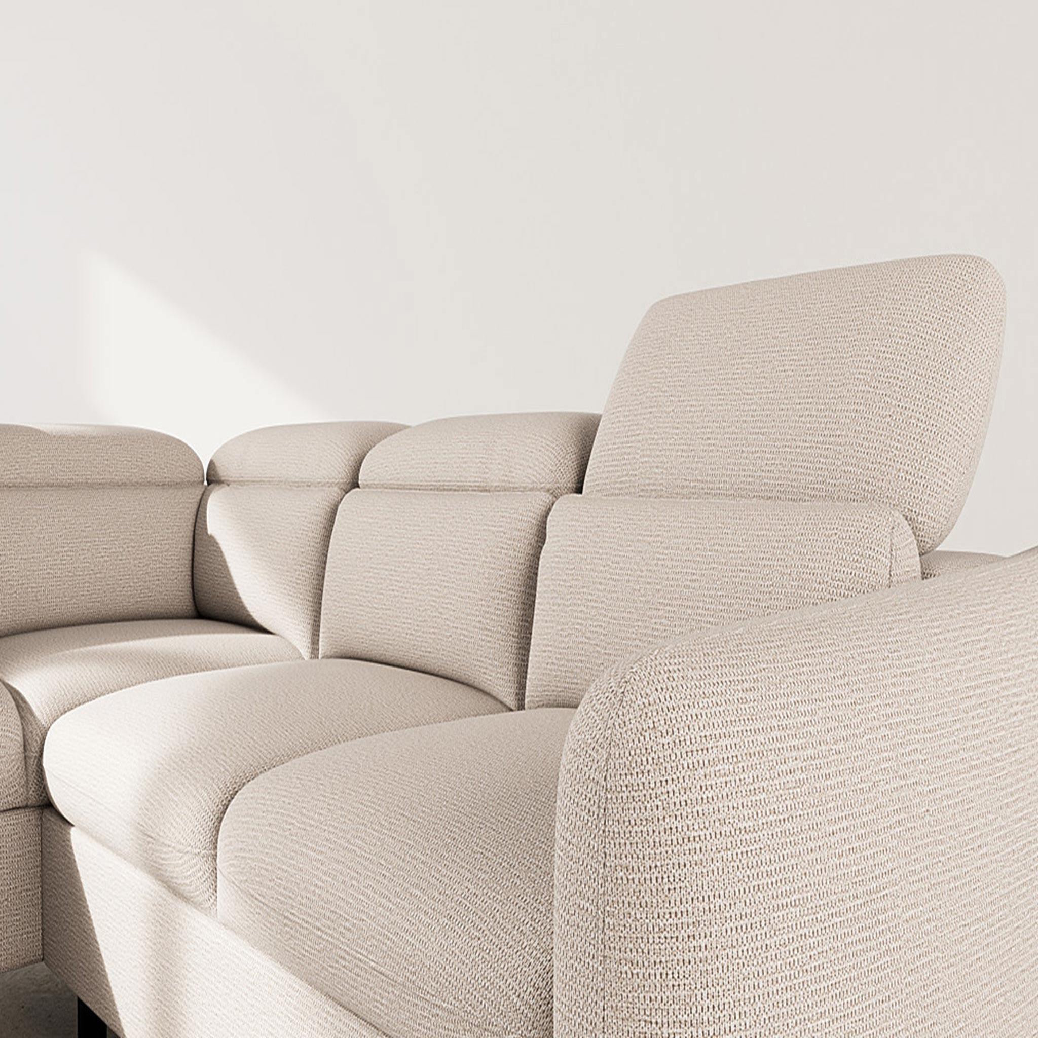 Voir la diapositive 6 : BEST MOBILIER Opaline - canapé d'angle gauche 5 places convertible avec têtières et coffre en tissu texturé