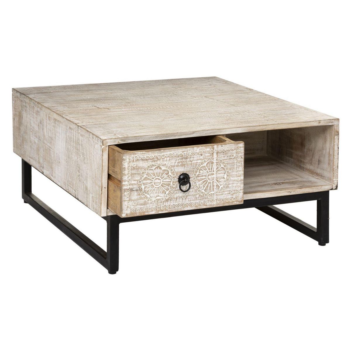 ATMOSPHERA Table basse 2 tiroirs Ajay - Beige et noir