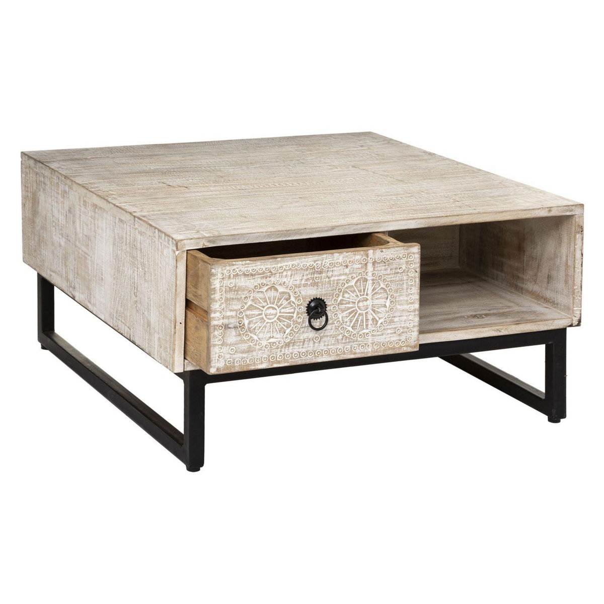 ATMOSPHERA Table basse 2 tiroirs Ajay - Beige et noir