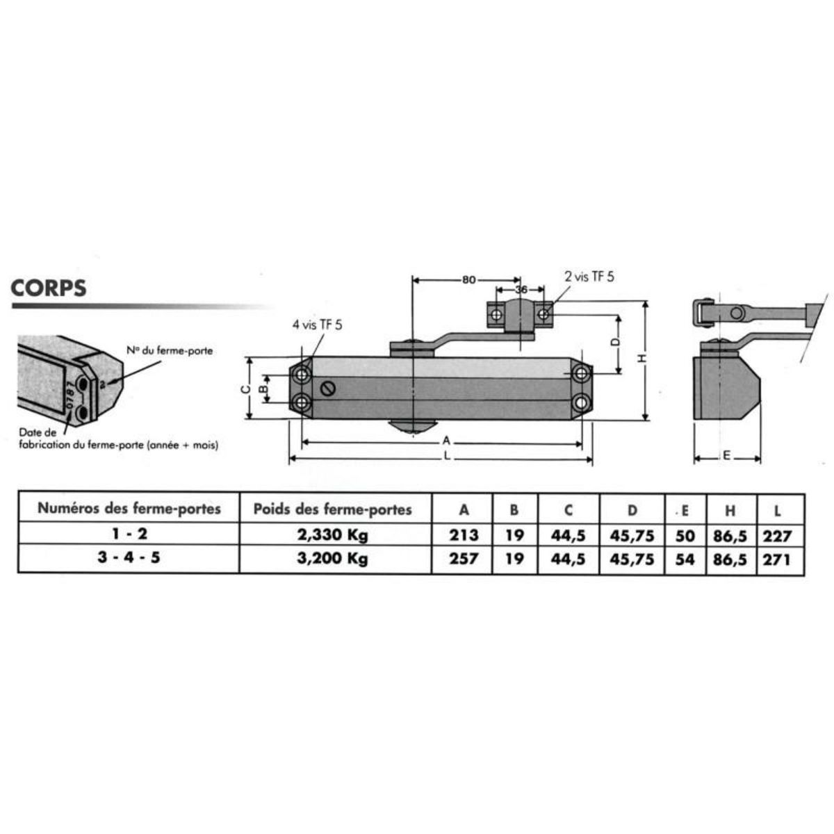 GROOM Ferme porte série GR010 force 4 fourni avec bras réglable GROOM 50411X