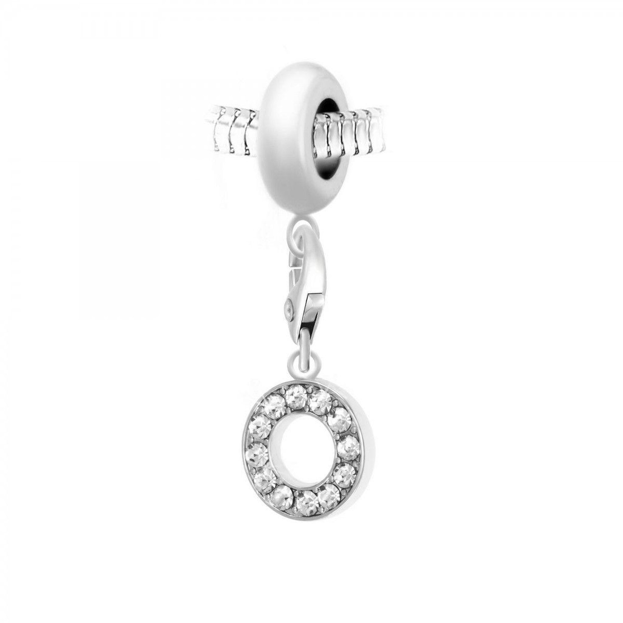 SC CRYSTAL Charm perle SC Crystal en acier avec pendentif lettre O ornée de Cristaux scintillants