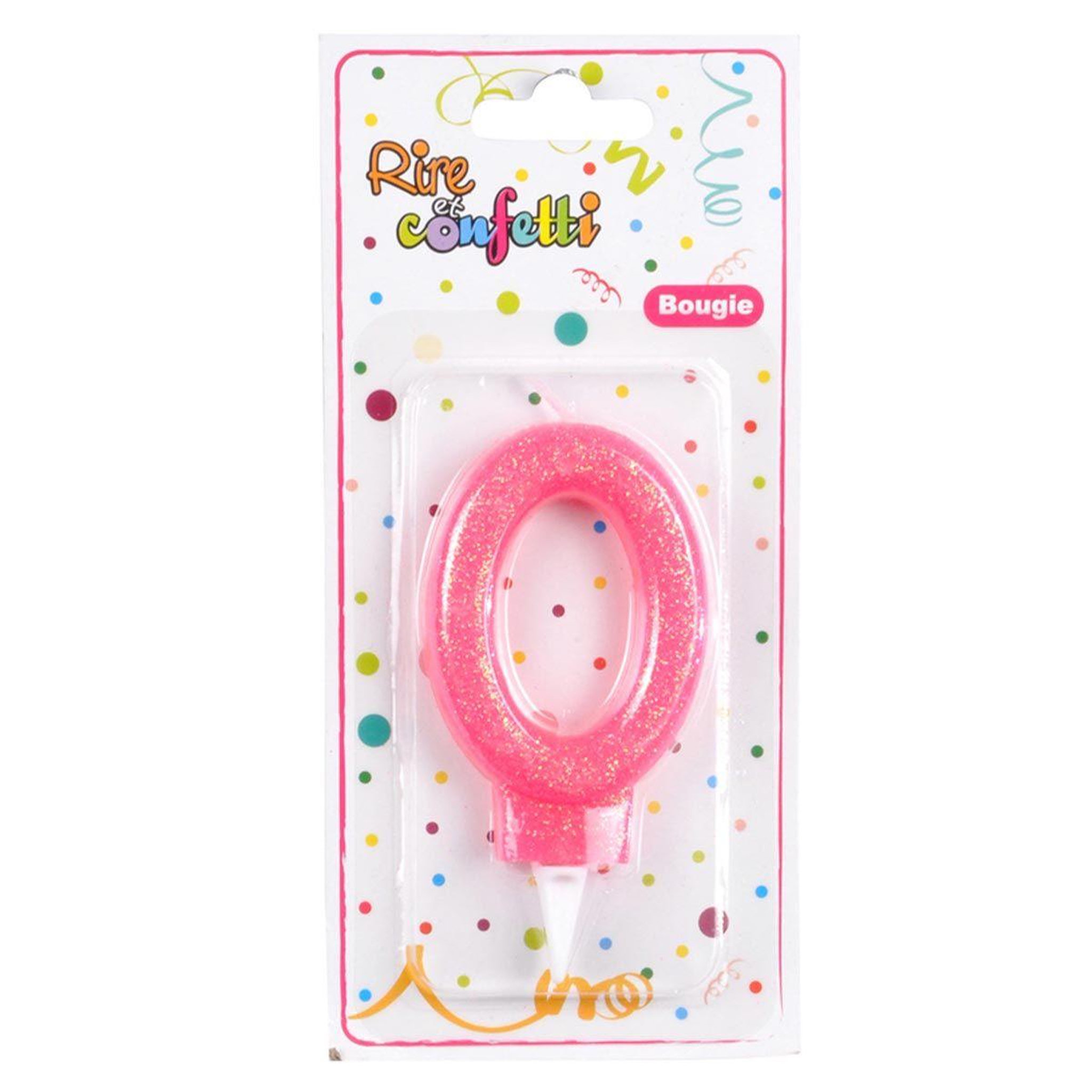 Voir la diapositive 2 : HOMEA Bougie d'Anniversaire Paillette  Chiffre 0  7cm Rose