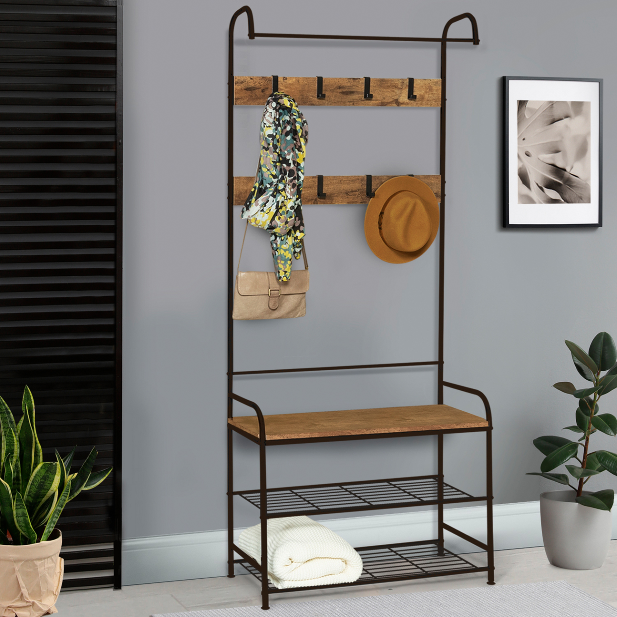 Voir la diapositive 2 : ID MARKET Vestiaire d'entrée PEDRO 79 cm bois et noir design industriel