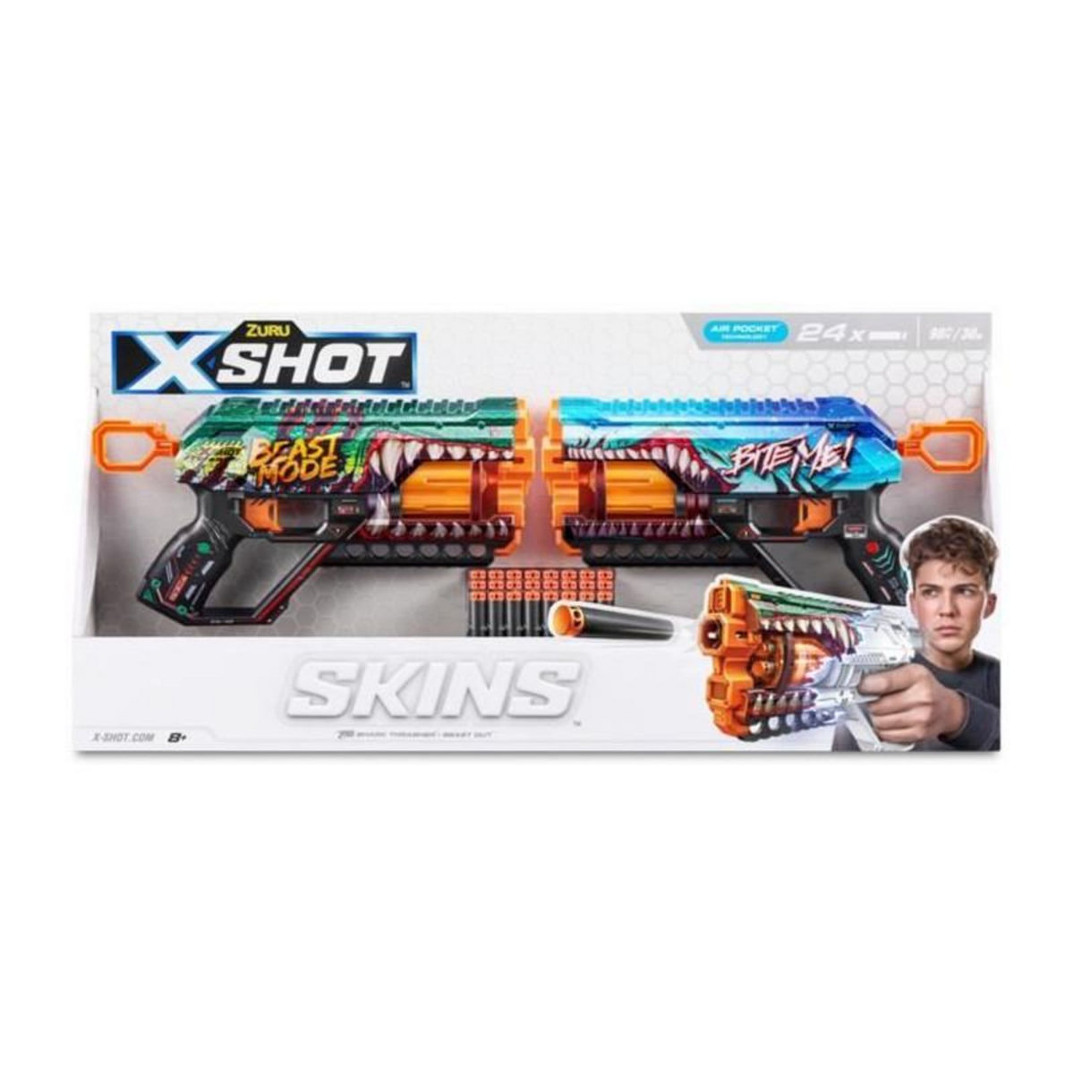 ZURU Pack Blasters - ZURU - XSHOT Skins Griefer 2PK - Blasters a canon rotatif avec tir a 27 metres et 24 fléchettes incluses