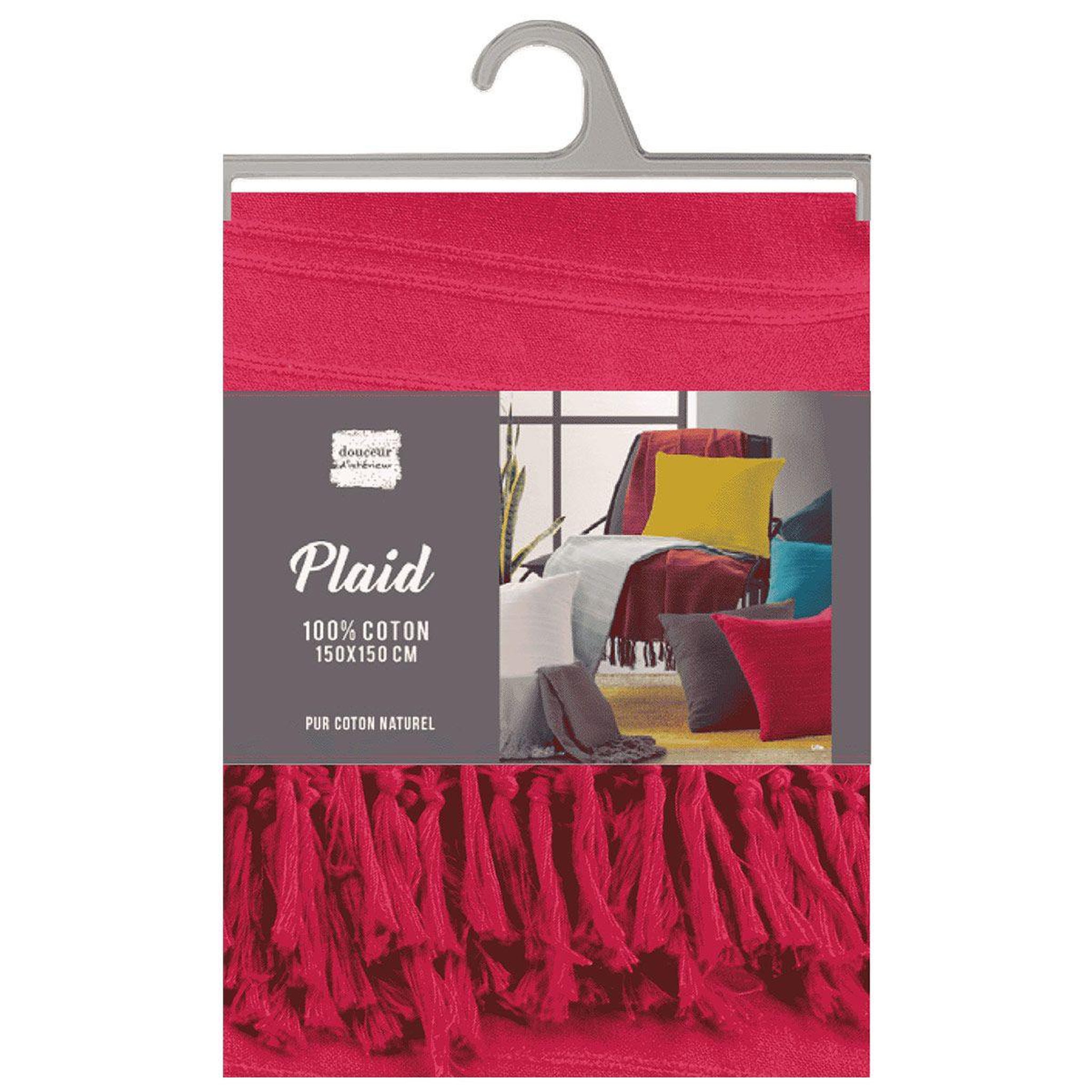 Voir la diapositive 2 : Douceur d'Intérieur Plaid uni à franges  lilia  150x150cm framboise
