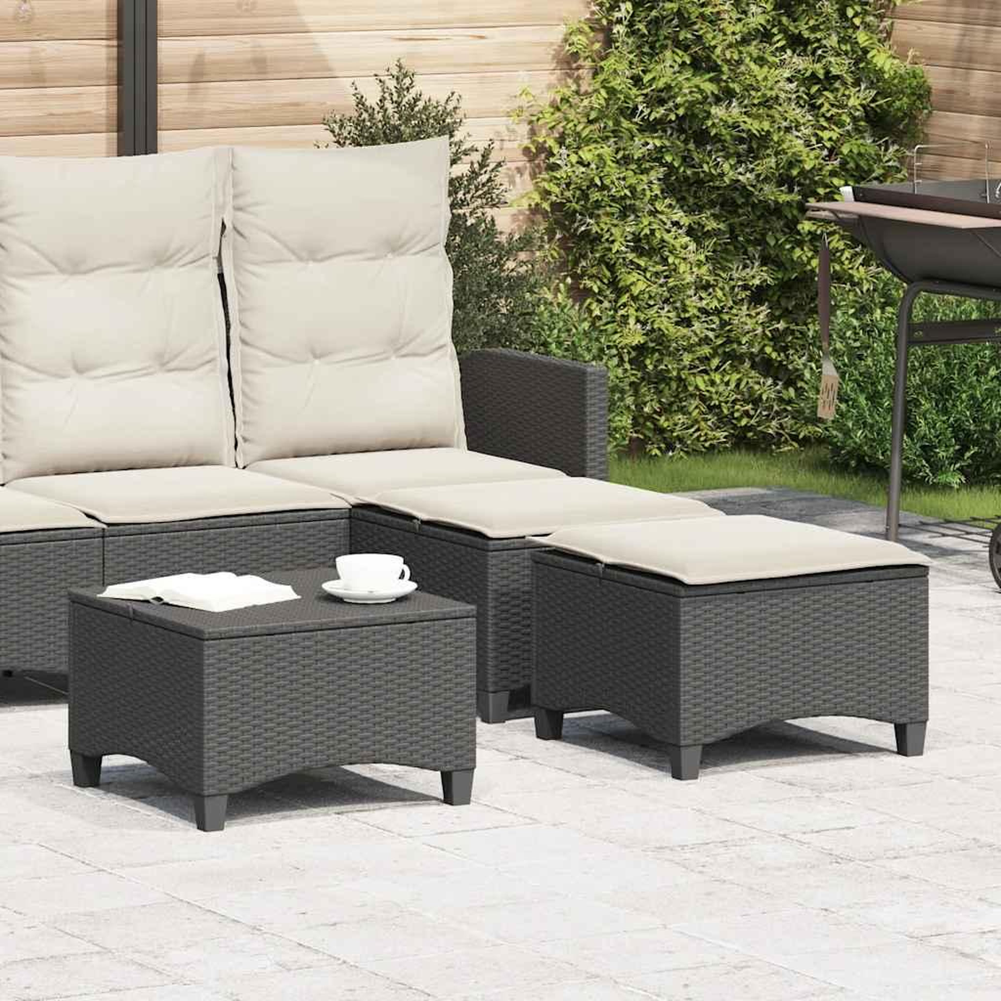 VIDAXL Tabourets jardin coussins 2 pcs noir 55x55x36 cm resine tressee