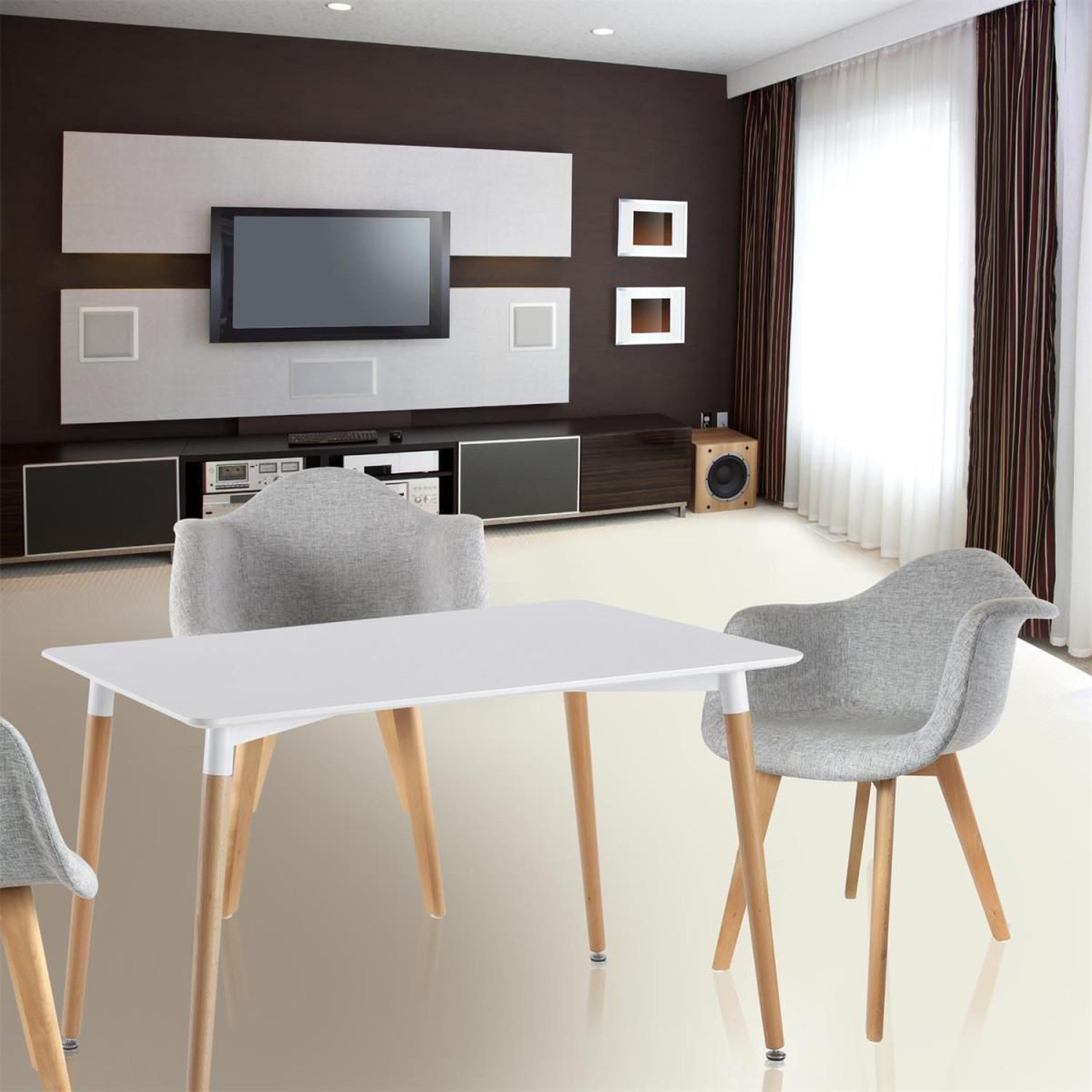 Voir la diapositive 5 : The Home Deco Factory Table de repas scandinave  wyoming  115cm blanc