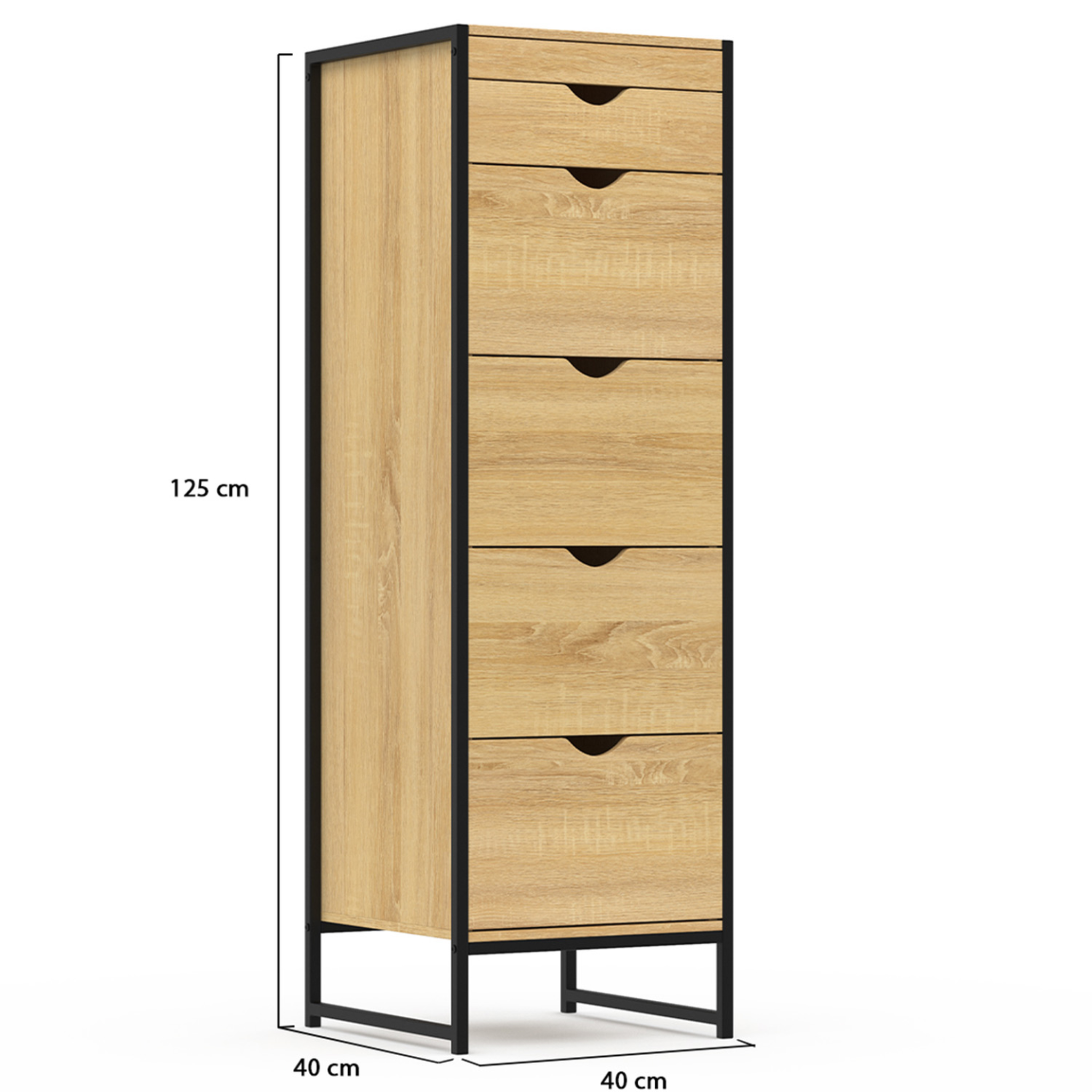Voir la diapositive 6 : ID MARKET Chiffonnier 5 tiroirs detroit 40x40x125 cm avec miroir meuble d'entrée design industriel